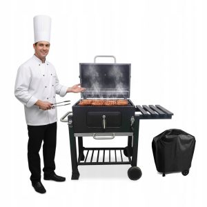 % Duży Grill węglowy żeliwny ruszt 113,5x50x107 cm ogrodowy XXL + POKROWIEC