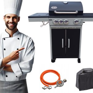 GRILL GAZOWY DEKRAFT 3+1 PALNIKI RUSZT ŻELIWNY + POKROWIEC REDUKTOR