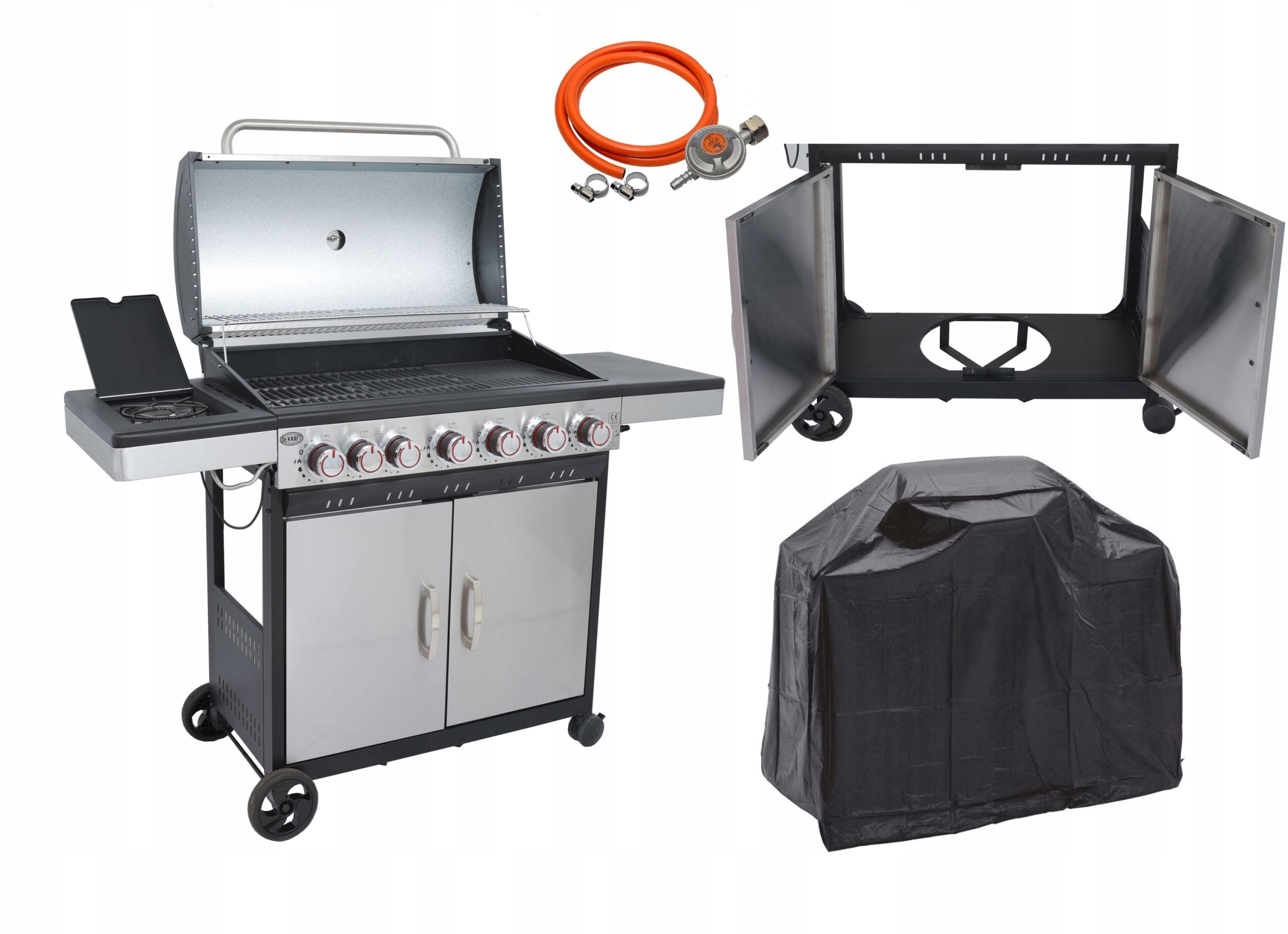 GRILL GAZOWY DEKRAFT INOX DE-G61 6+1 ruszt żeliwny +PŁYTA + pokrowiec