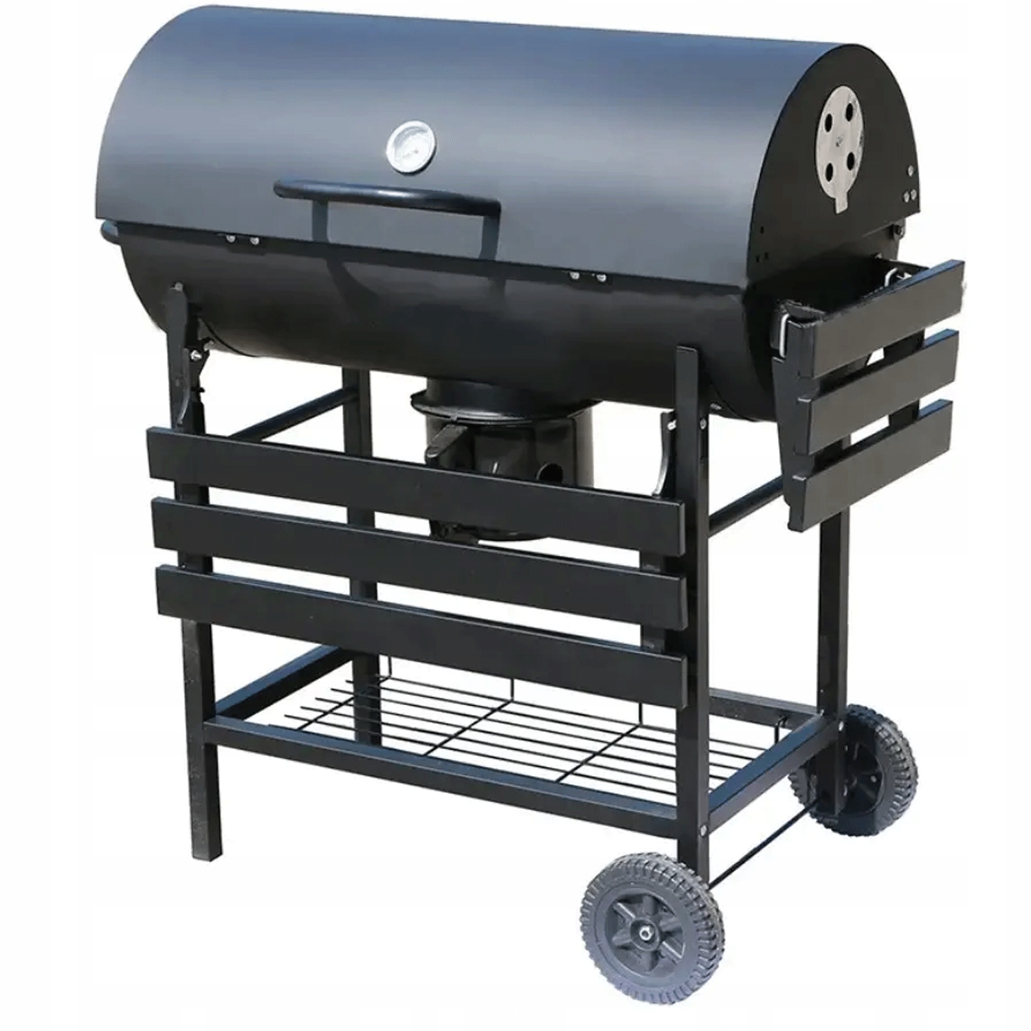 Grill Węglowy Ogrodowy z POKRYWĄ Duża Beczka Popielnik Termometr Półki Długość rusztu 71 cm