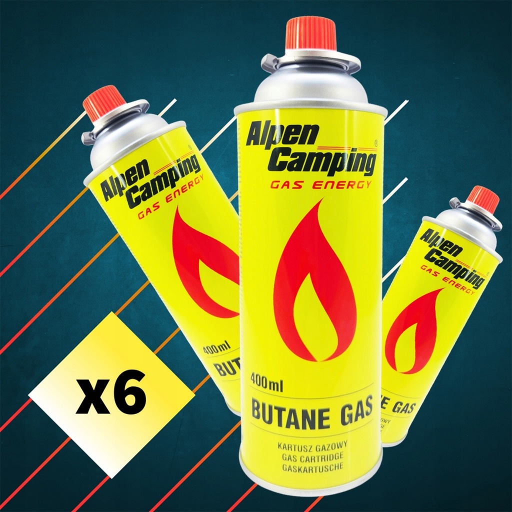 PALNIK Gazowy na KARTUSZE ŻELIWNY + 6 x GAZ ALPEN CAMPING GRILL KOMINEK Stan opakowania oryginalne