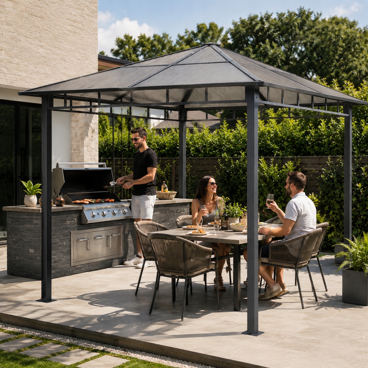 PAWILON TARASOWY 3x3 PERGOLA OGRODOWA ALTANA DACH z POLIWĘGLANU Antracyt Waga produktu z opakowaniem jednostkowym 80 kg