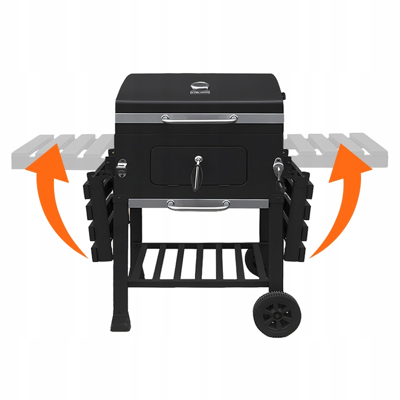GRILL ZAMYKANY WĘGLOWY OGRODOWY DUŻY POKRYWA PÓŁKI BLAT OTWIERACZ POPIELNIK Szerokość grilla 130 cm