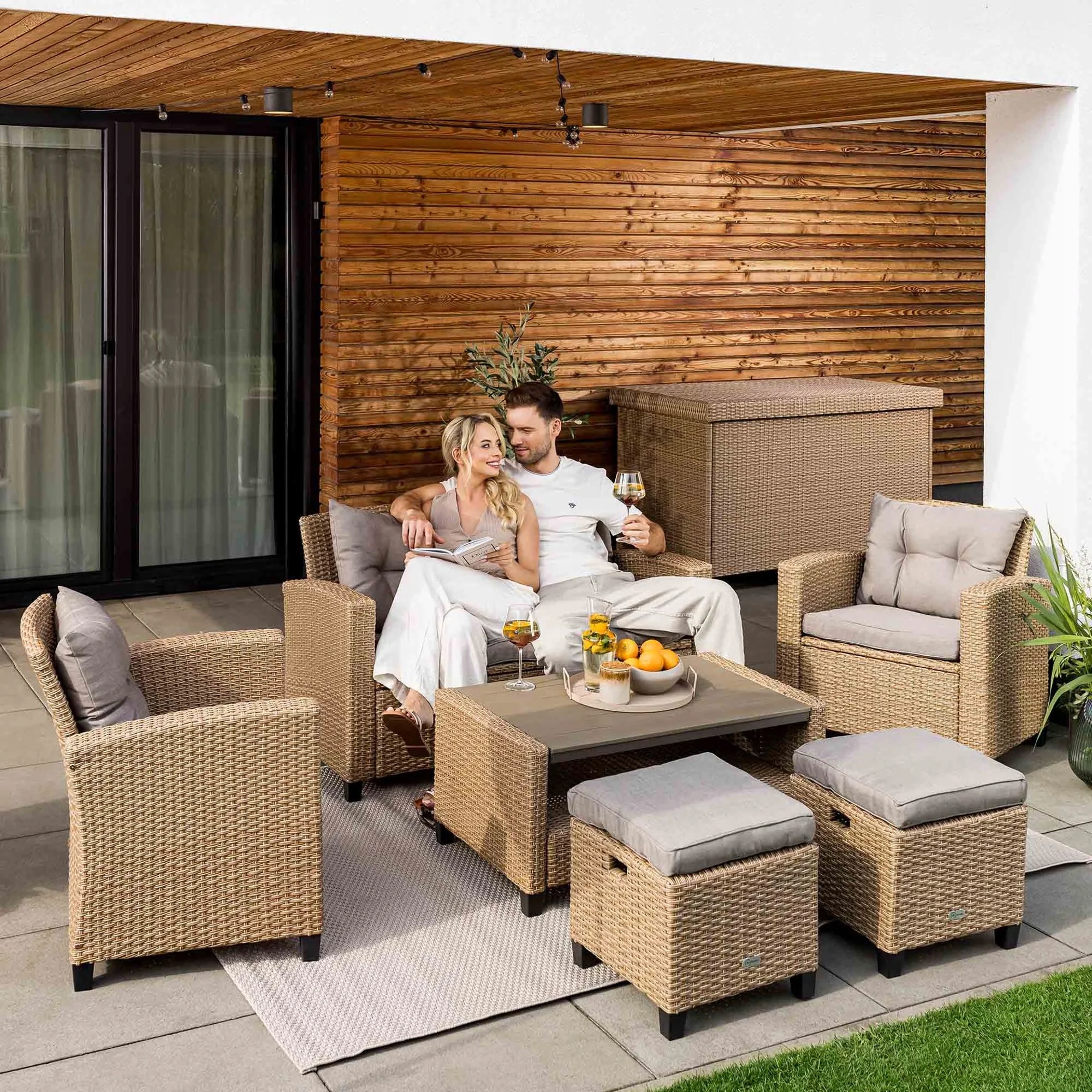 Duży Zestaw Mebli Ogrodowych Technorattan Sofa Fotele Stolik Puf Poduszki Producent di volio