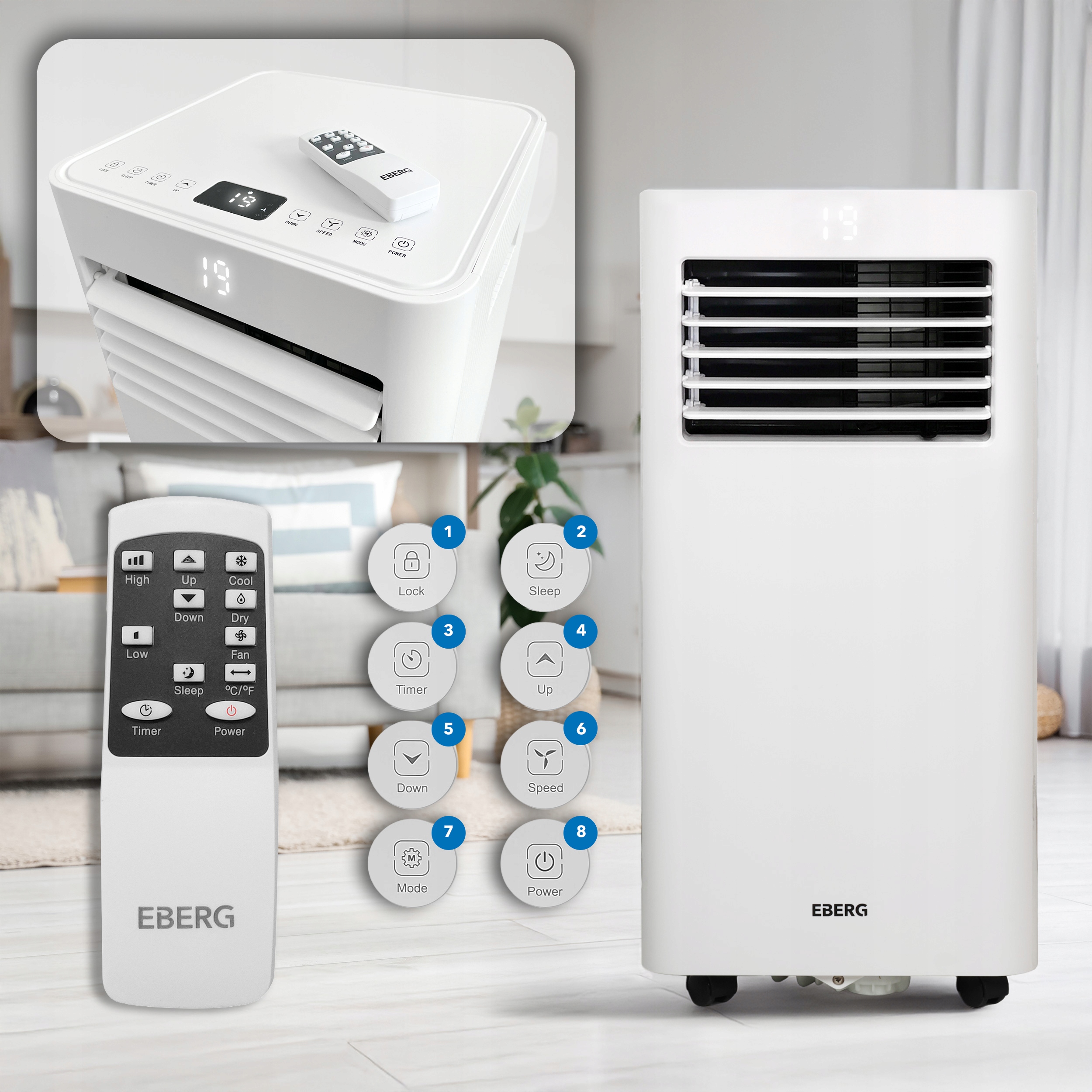Klimatyzator przenośny osuszacz powietrza EBERG RIO 3kW 2xLED WiFi 24l/24h Zakres klas efektywności energetycznej A - G