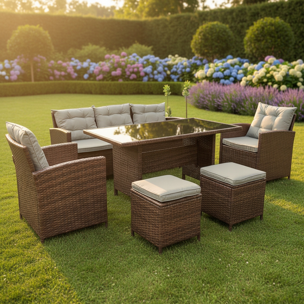 ZESTAW MEBLI OGRODOWYCH MTG SFS020 MEBLE OGRODOWE TECHNORATTAN BRĄZ Linia Ideal Garden