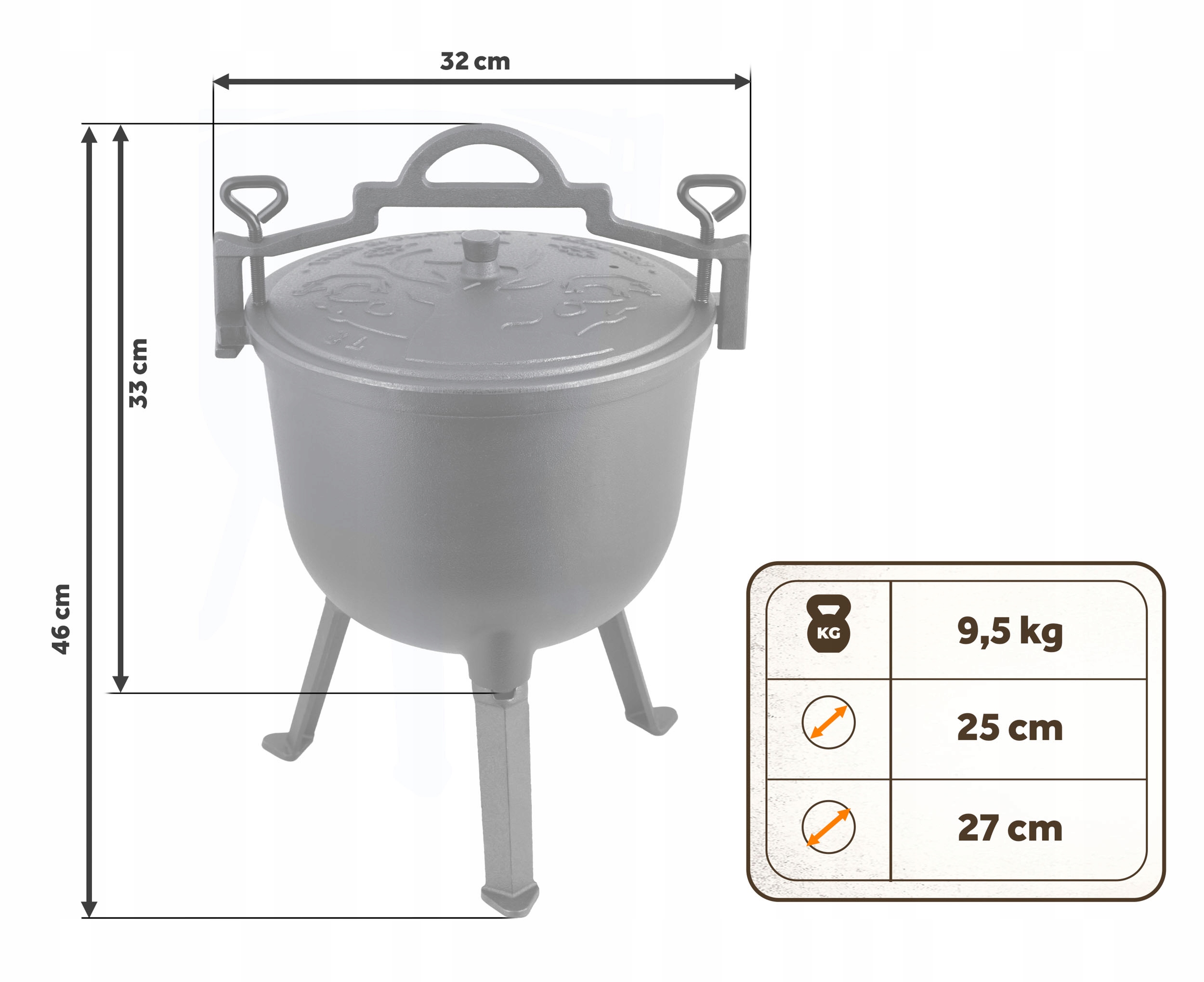 GARNEK EMALIOWANY KOCIOŁEK ŻELIWNY EMALIOWANY 8l na ognisko grill +PRZEPISY Pojemność 8 l
