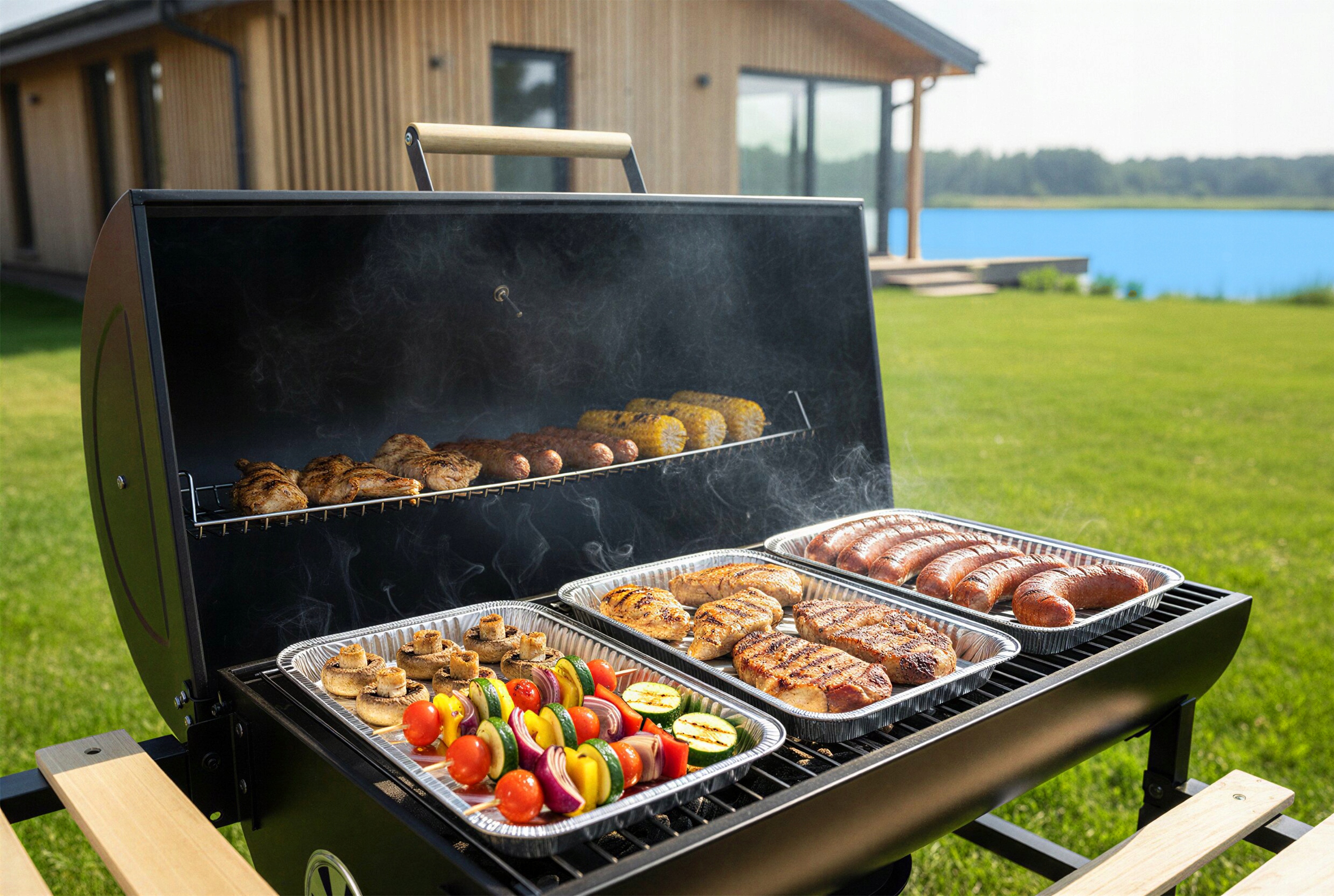 GRILL OGRODOWY WĘGLOWY BECZKOWY | KOMIN | TERMOMETR | POPIELNIK | XXL Głębokość grilla 48 cm