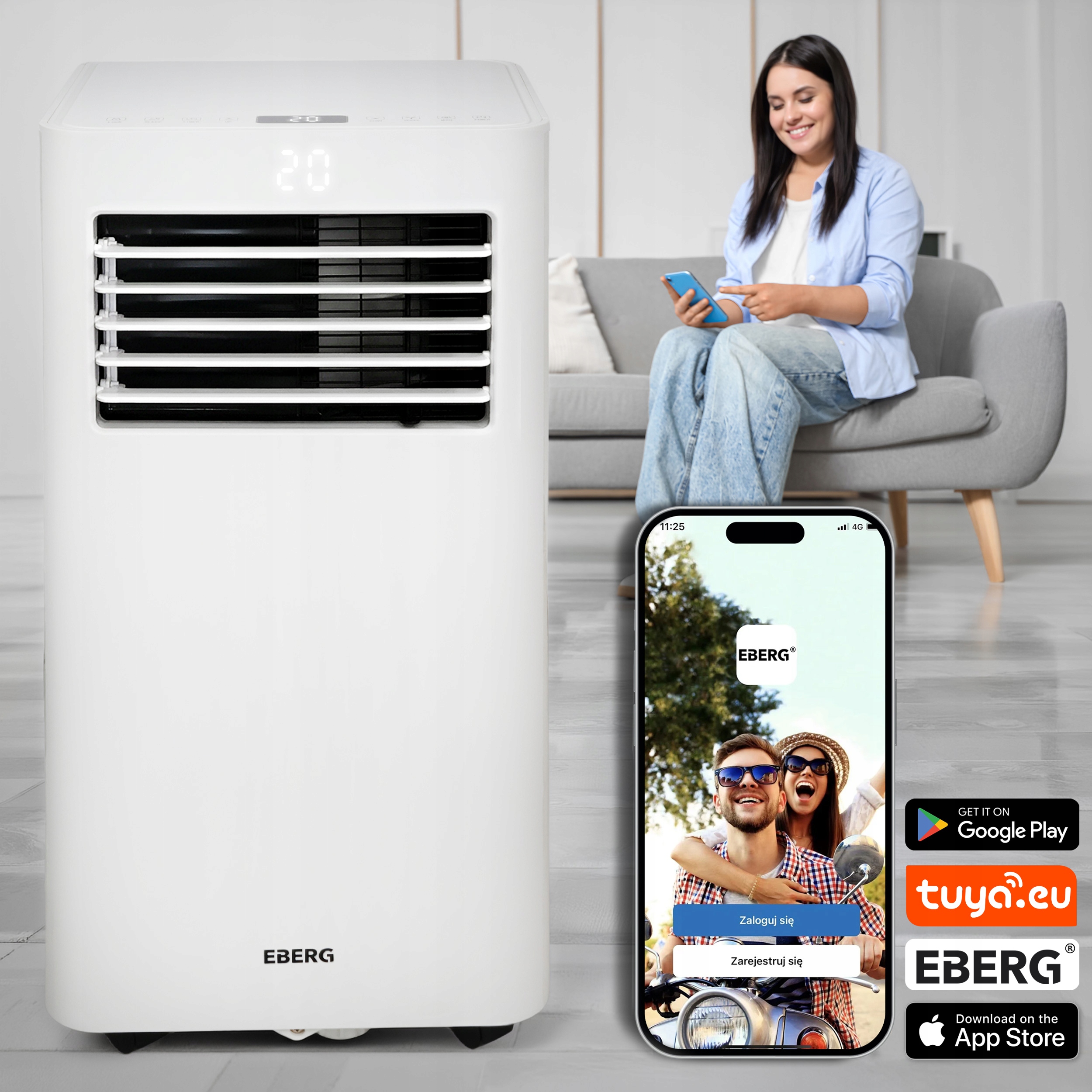Klimatyzator przenośny osuszacz powietrza EBERG RIO 3kW 2xLED WiFi 24l/24h Moc ogrzewania 0 W