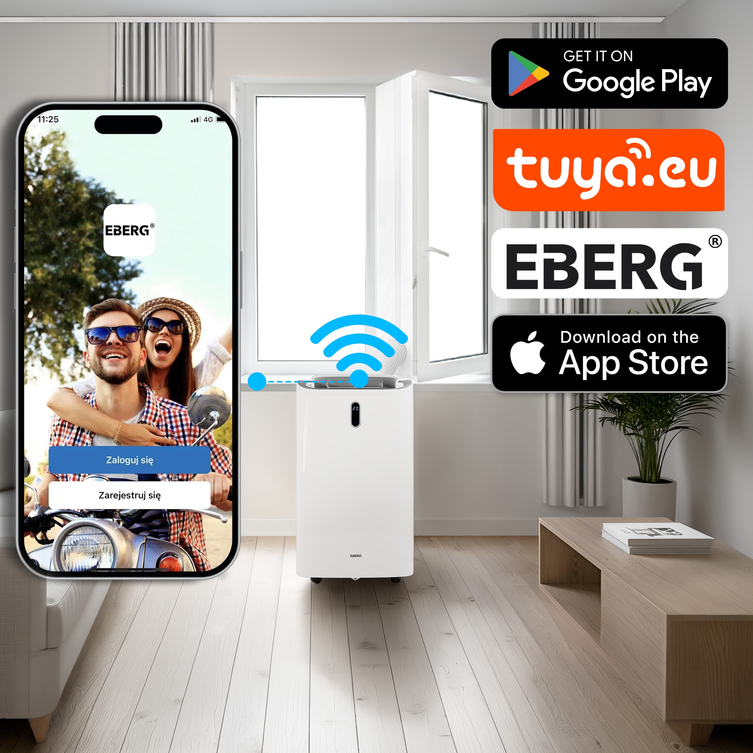 Klimatyzator przenośny EBERG VIGO 4,7kW 4w1 WiFi Osuszacz + Funkcja grzania Moc ogrzewania 3280 W