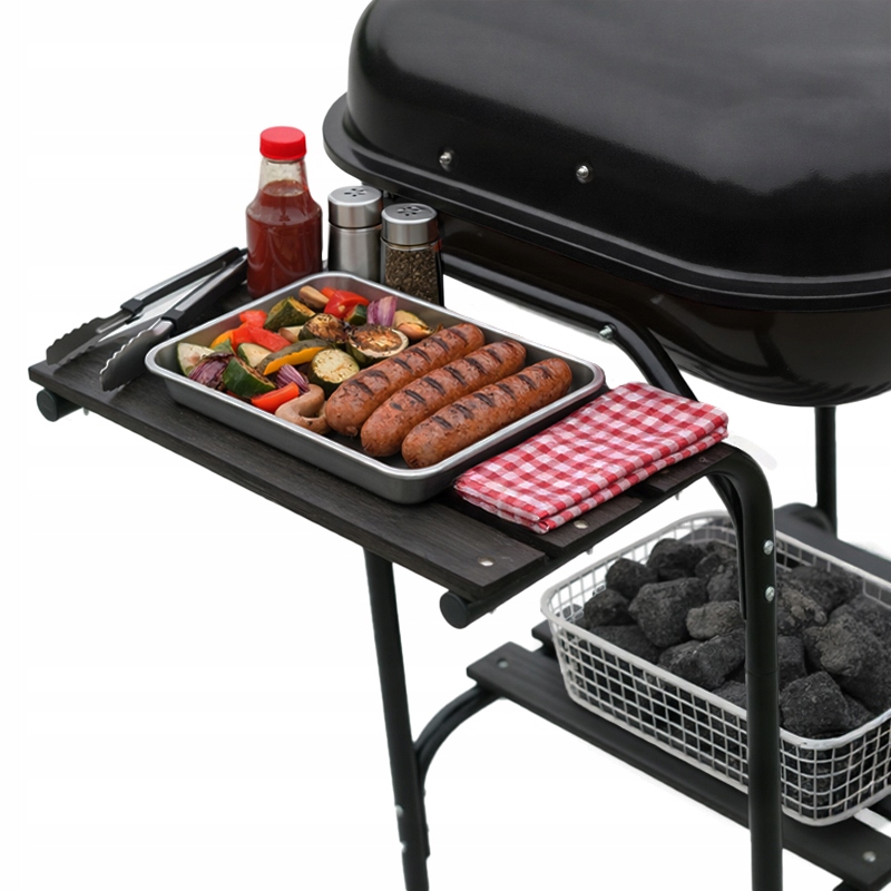 GRILL WĘGLOWY ZAMYKANY OGRODOWY DUŻY Z POKRYWĄ PÓŁKAMI REGULOWANY RUSZT Wysokość grilla 97 cm