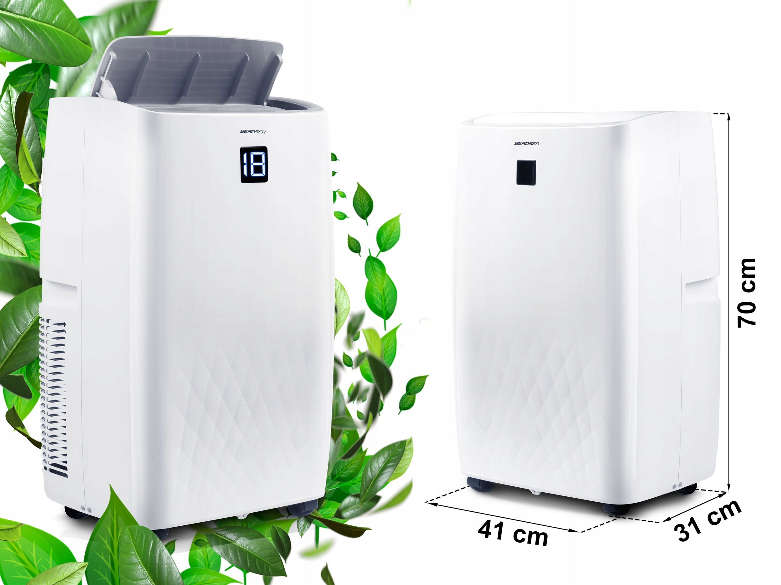 Klimatyzator przenośny Cichy z Funkcją grzania 4kW OSUSZACZ 34l/24h WiFi Przepływ powietrza 400 m³/h