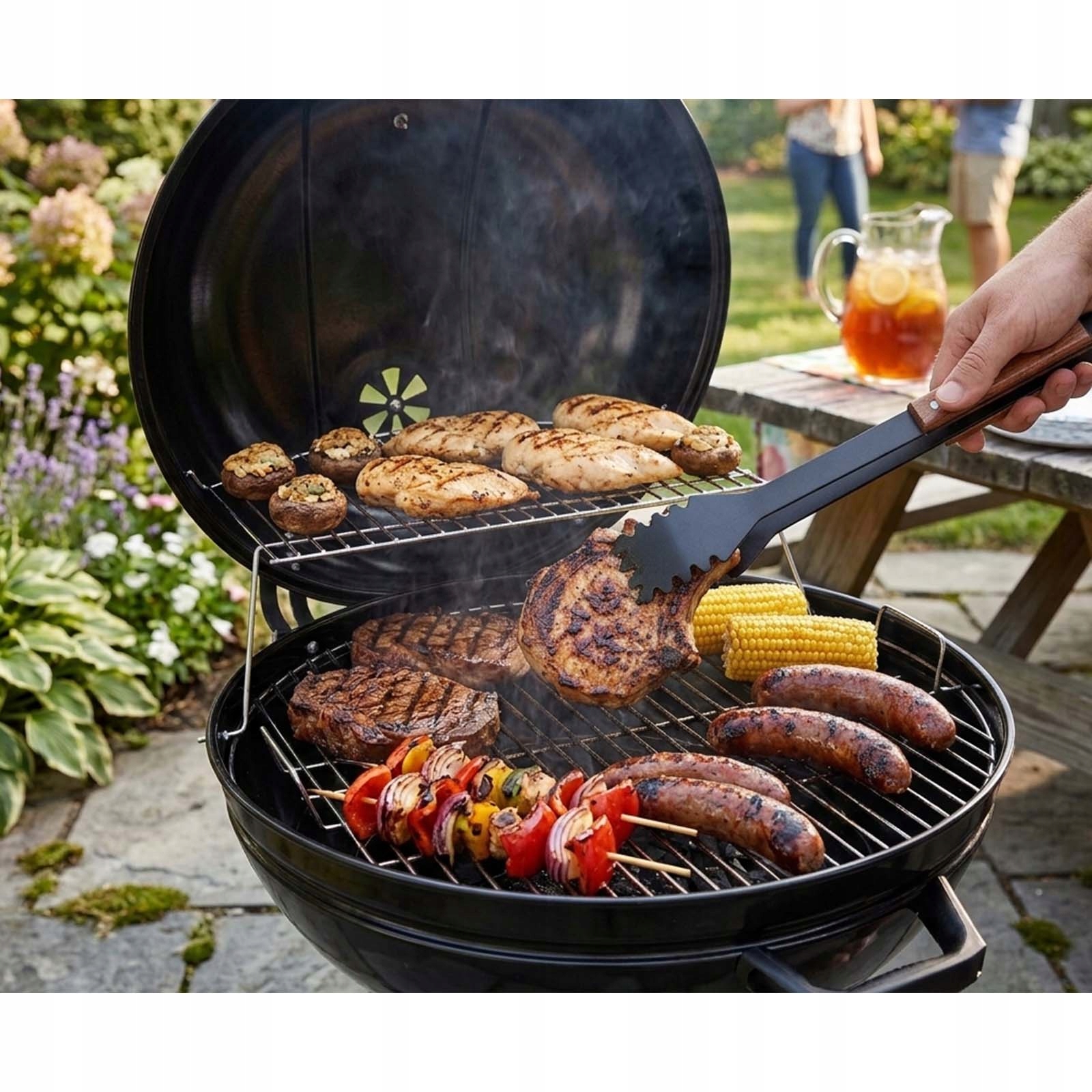 GRILL OGRODOWY WĘGLOWY OKRĄGŁY Z POKRYWĄ Z RUSZTEM TERMOMETR CZARNY LIDO Producent nieznany producent