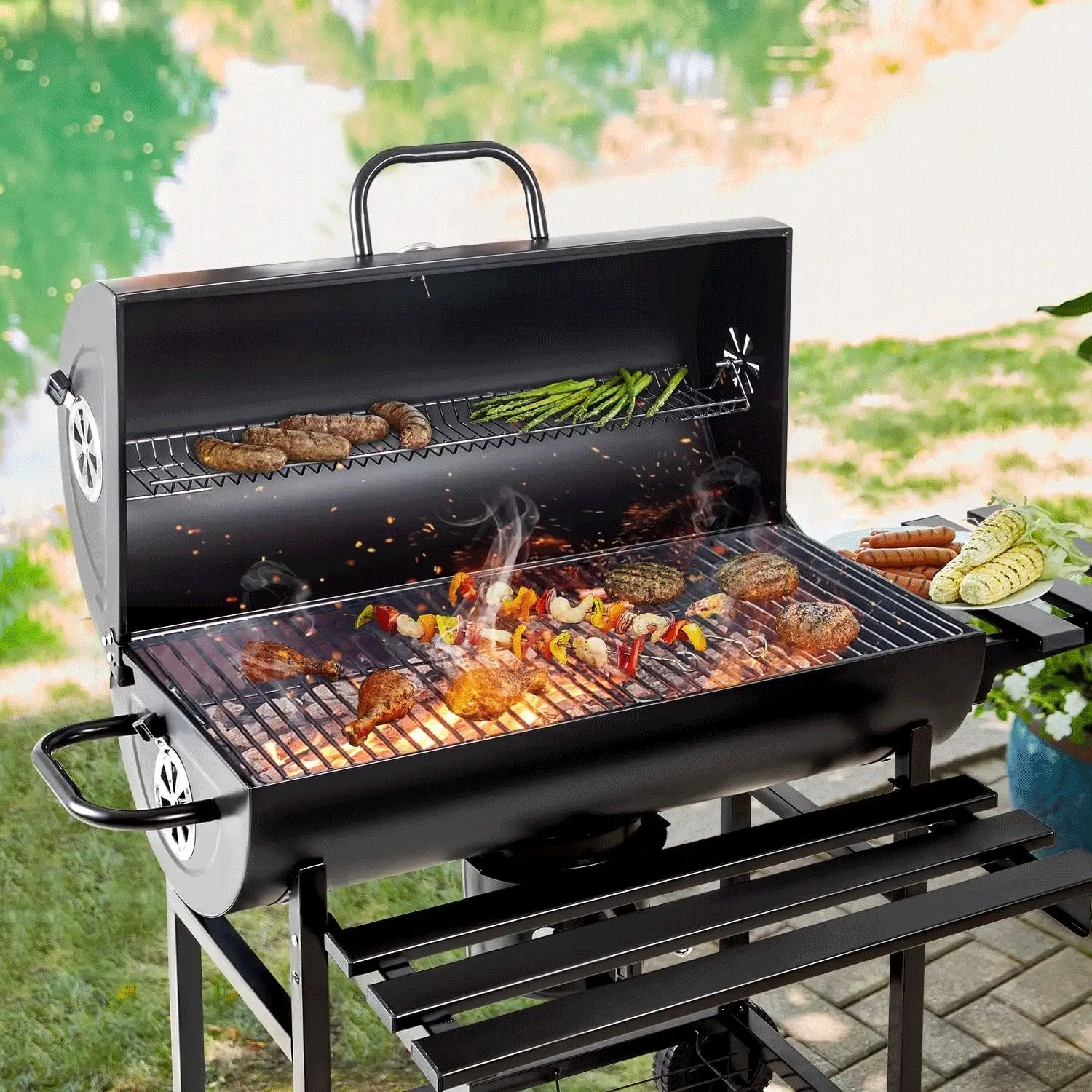 Grill Węglowy Ogrodowy z POKRYWĄ Duża Beczka Popielnik Termometr Półki Kod producenta Grill węglowy Primaveo Ignis