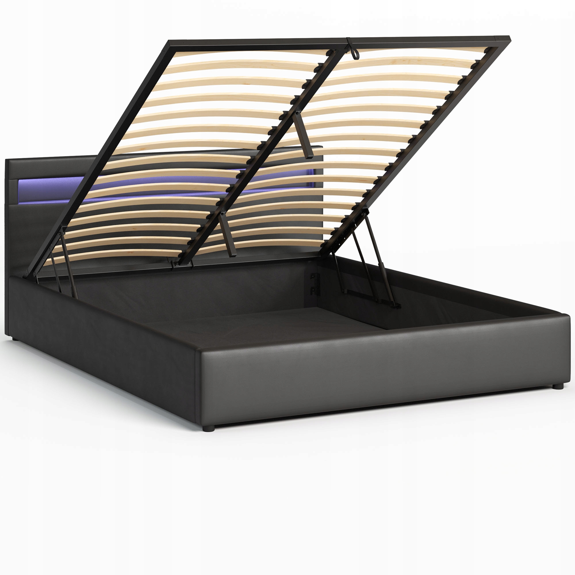 Łóżko 140x200 tapicerowane z pojemnikiem + materac, czarne, LED, od ręki Kod producenta NOVA-NIRA-140-BLACK