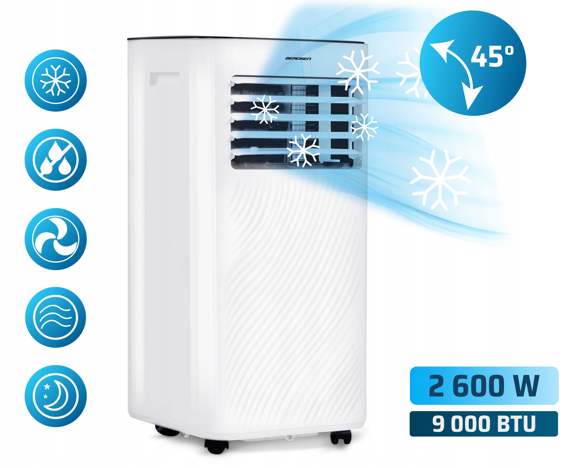 KLIMATYZATOR PRZENOŚNY 2,6kW 30m2 OSUSZACZ 24l/24h WiFi BERDSEN 9000 BTU Marka Berdsen