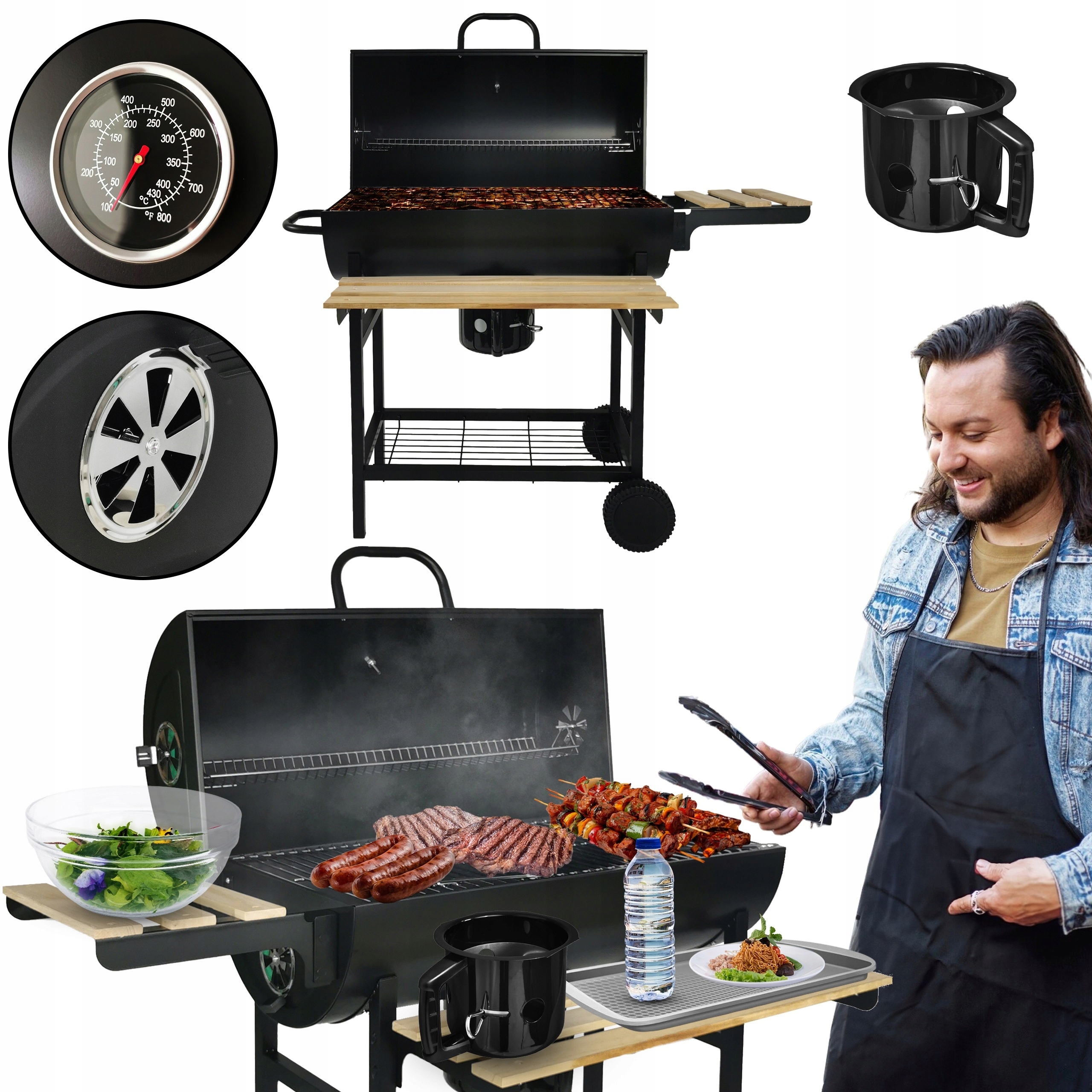GRILL WĘGLOWY OGRODOWY 2RUSZTY KÓŁKA TERMOMETR PÓŁKI BBQ1008 Kod producenta 5.22.14201
