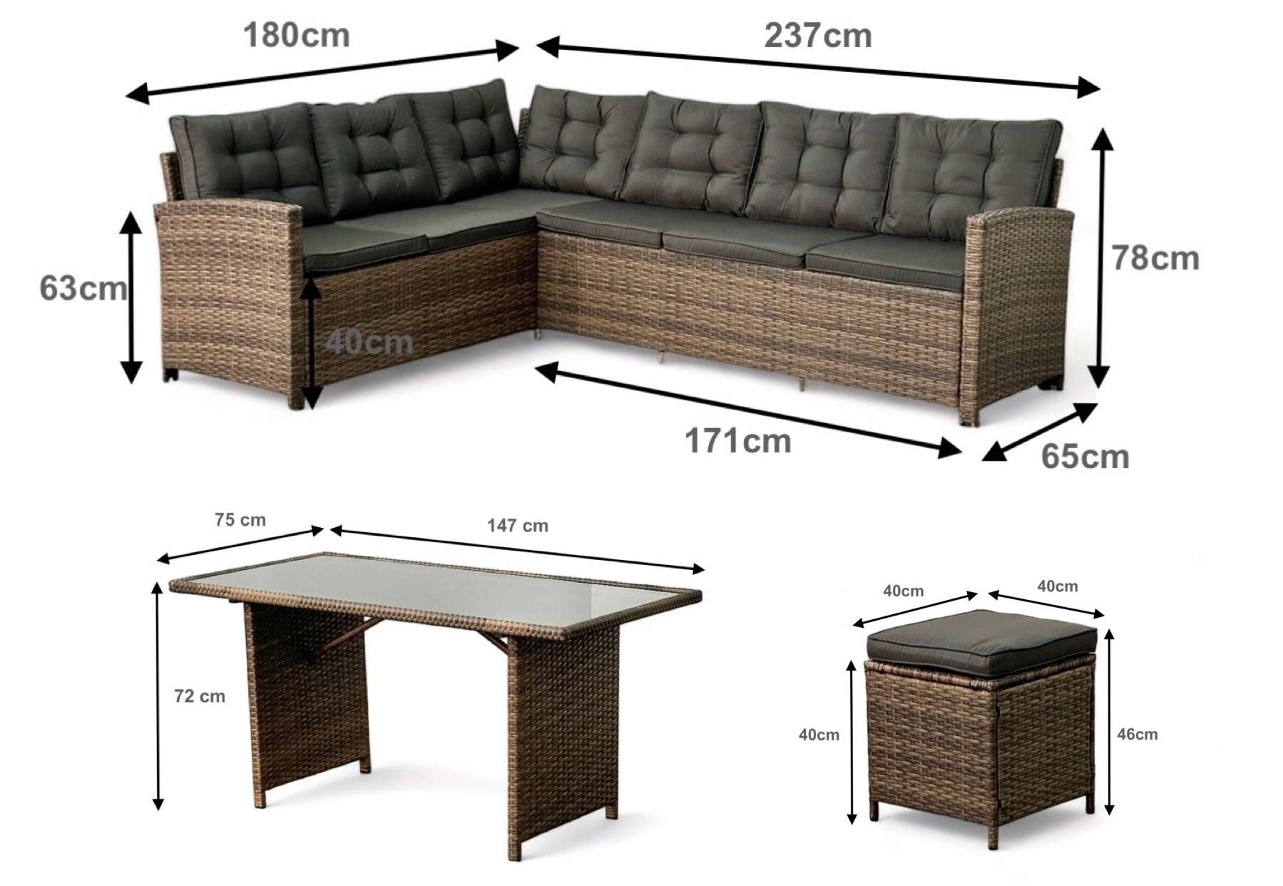 NAROŻNIK OGRODOWY SFS019 XXL DUŻY ZESTAW MEBLI OGRODOWYCH BRĄZ IDEAL GARDEN Przeznaczenie komplet obiadowy