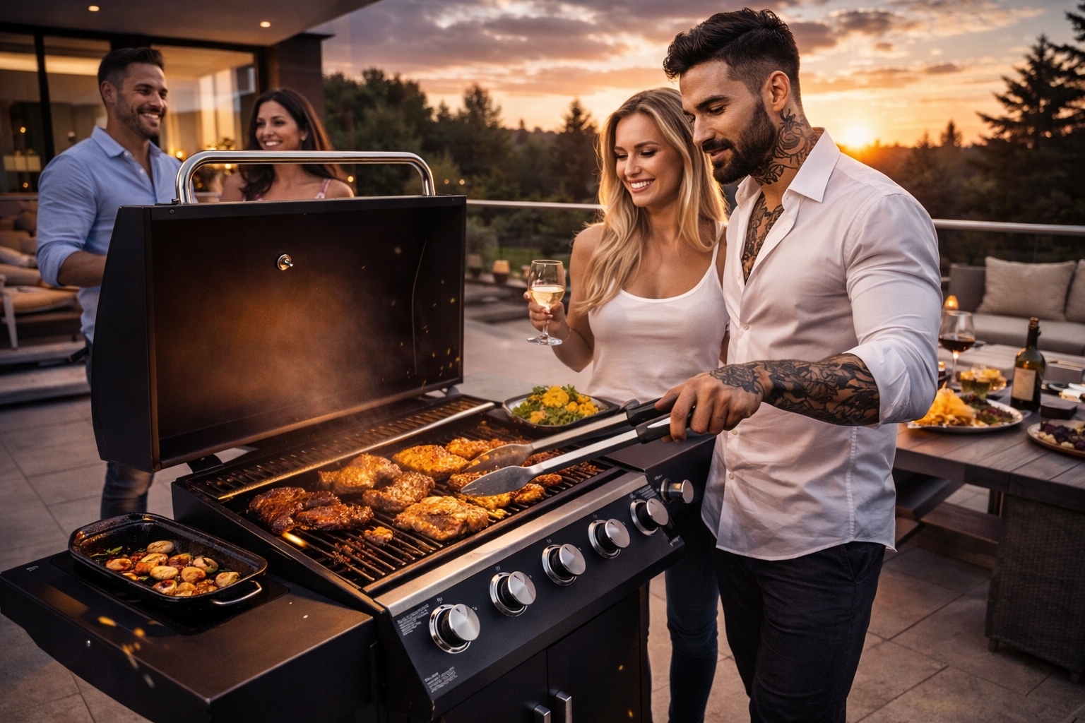 Grill gazowy Riwall Szwagier 0,5l - 5 palnikowy 4+1 + pokrowiec + sztućce Szerokość grilla 132 cm