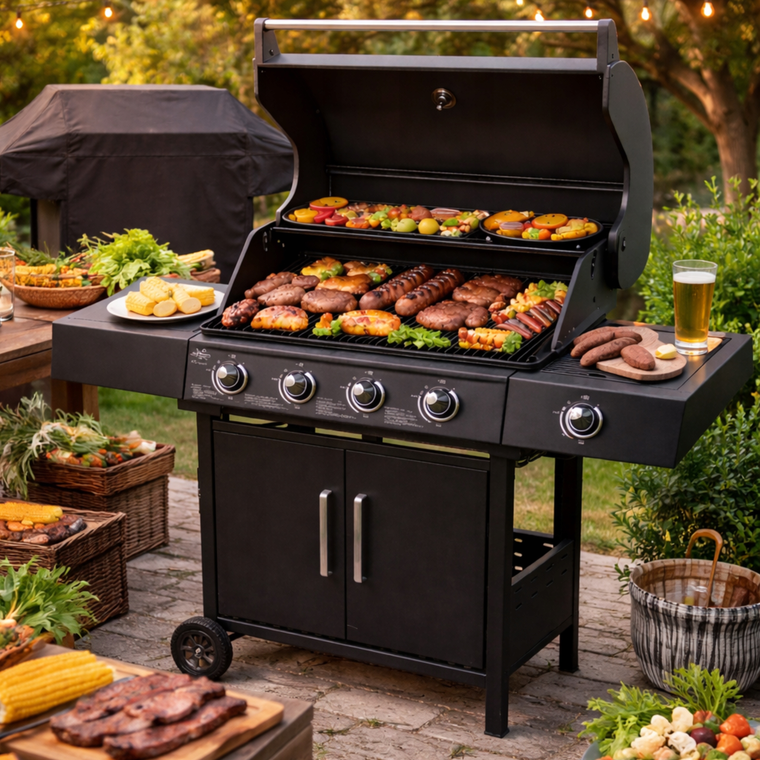 GRILL GAZOWY 13kW 4+1 Z REDUKTOREM POKROWCEM PALNIK BOCZNY ŻELIWNY RUSZT Kod producenta 5905186118578