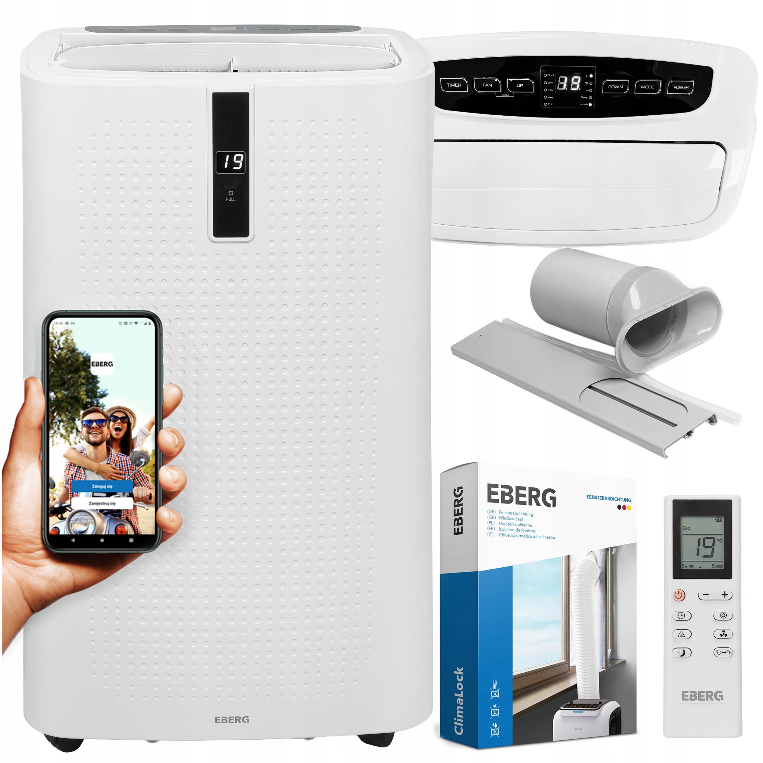 Klimatyzator przenośny EBERG ENVA 3,5kW 3w1 WiFi osuszacz 56l/24h+ClimaLock
