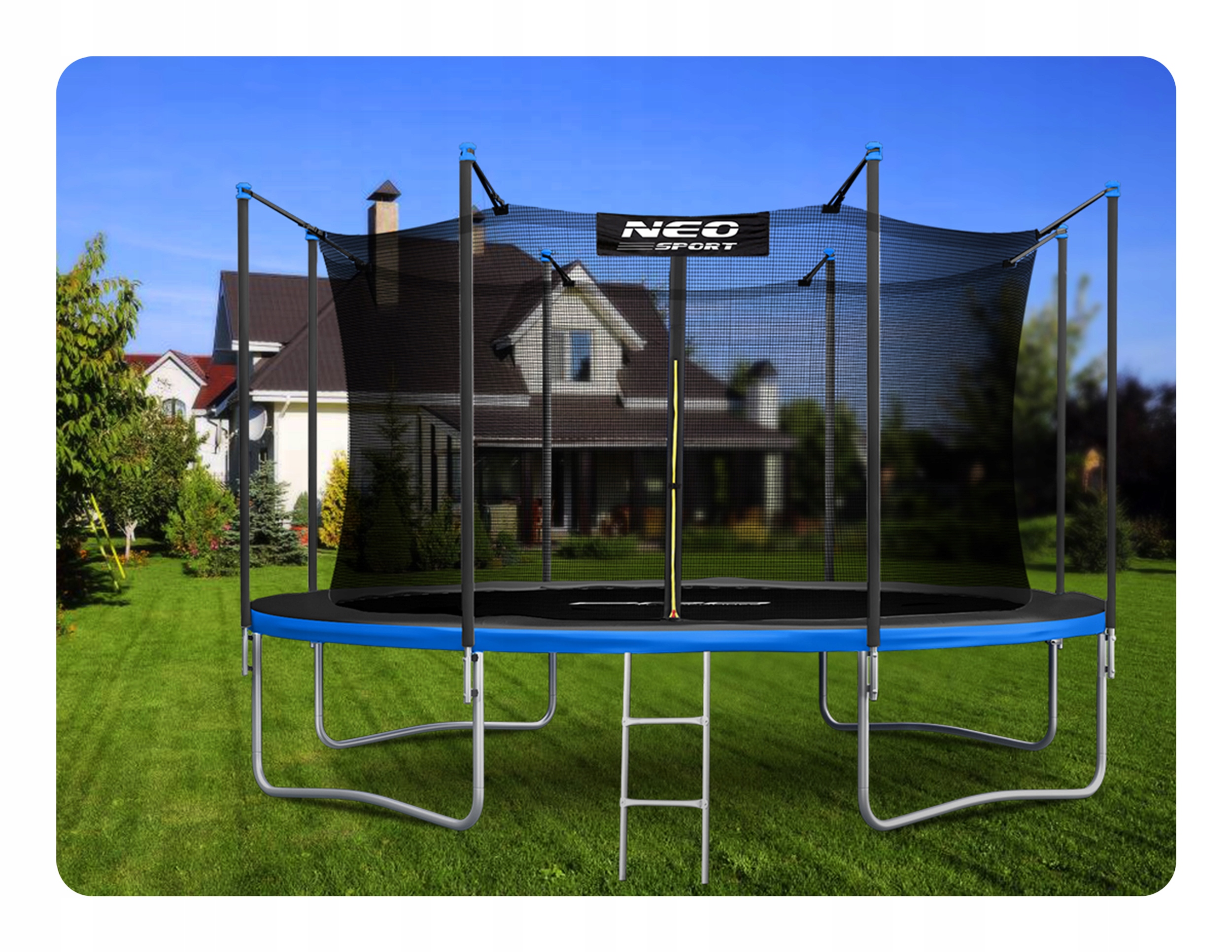 Trampolina ogrodowa dla dzieci 374cm 12ft + DRABINKA SIATKA WEWNĘTRZNA Wysokość od podłoża 70 cm