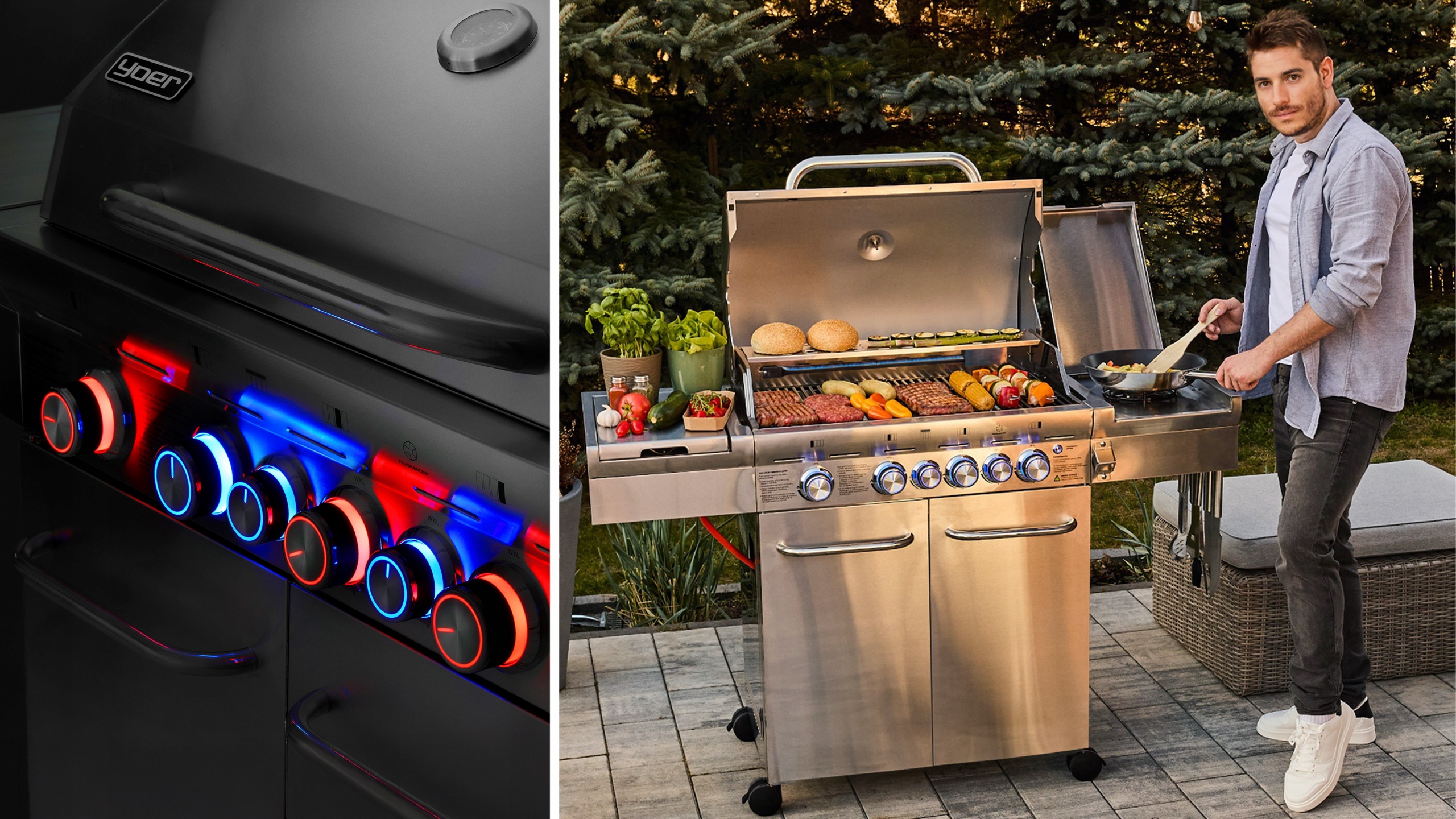 Grill gazowy Ogrodowy ŻELIWNY nierdzewny 4+2 Yoer 21,15 kW +szafka na butlę Marka Yoer