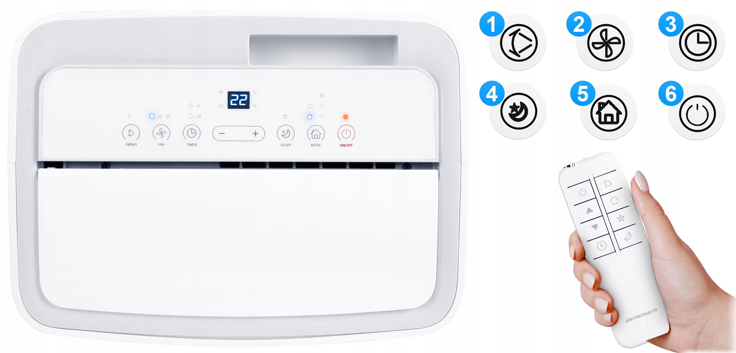 Klimatyzator przenośny Cichy z Funkcją grzania 4kW OSUSZACZ 34l/24h WiFi Rodzaj przenośny