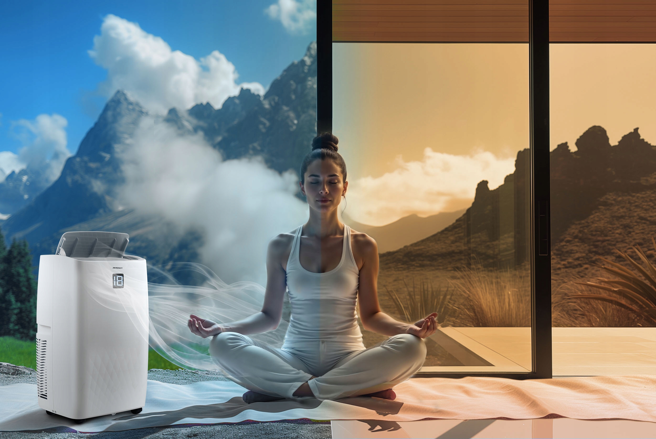 Klimatyzator przenośny Cichy z Funkcją grzania 4kW OSUSZACZ 34l/24h WiFi Moc ogrzewania 3000 W