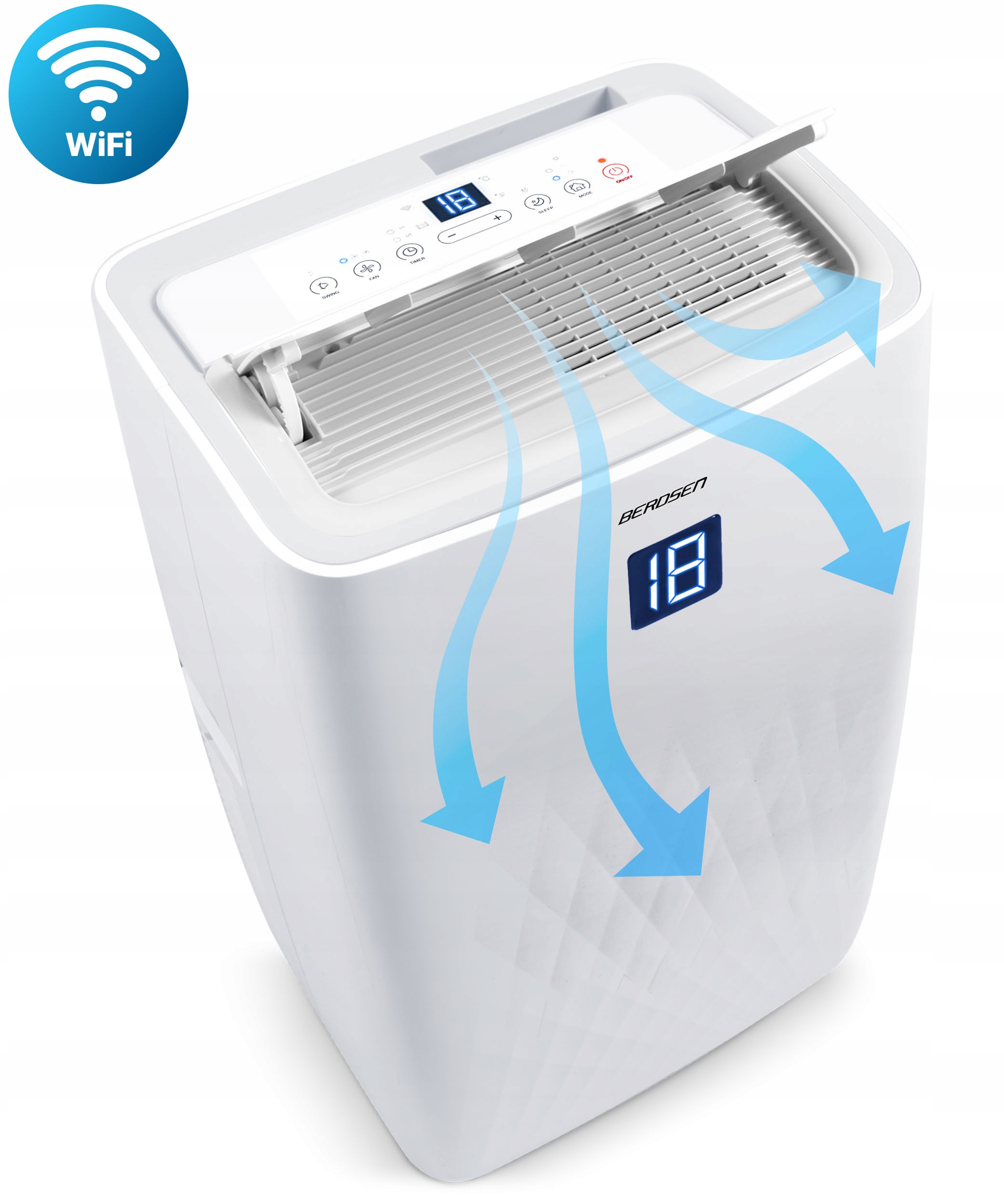 Klimatyzator przenośny Cichy z Funkcją grzania 4kW OSUSZACZ 34l/24h WiFi Kod producenta 358100