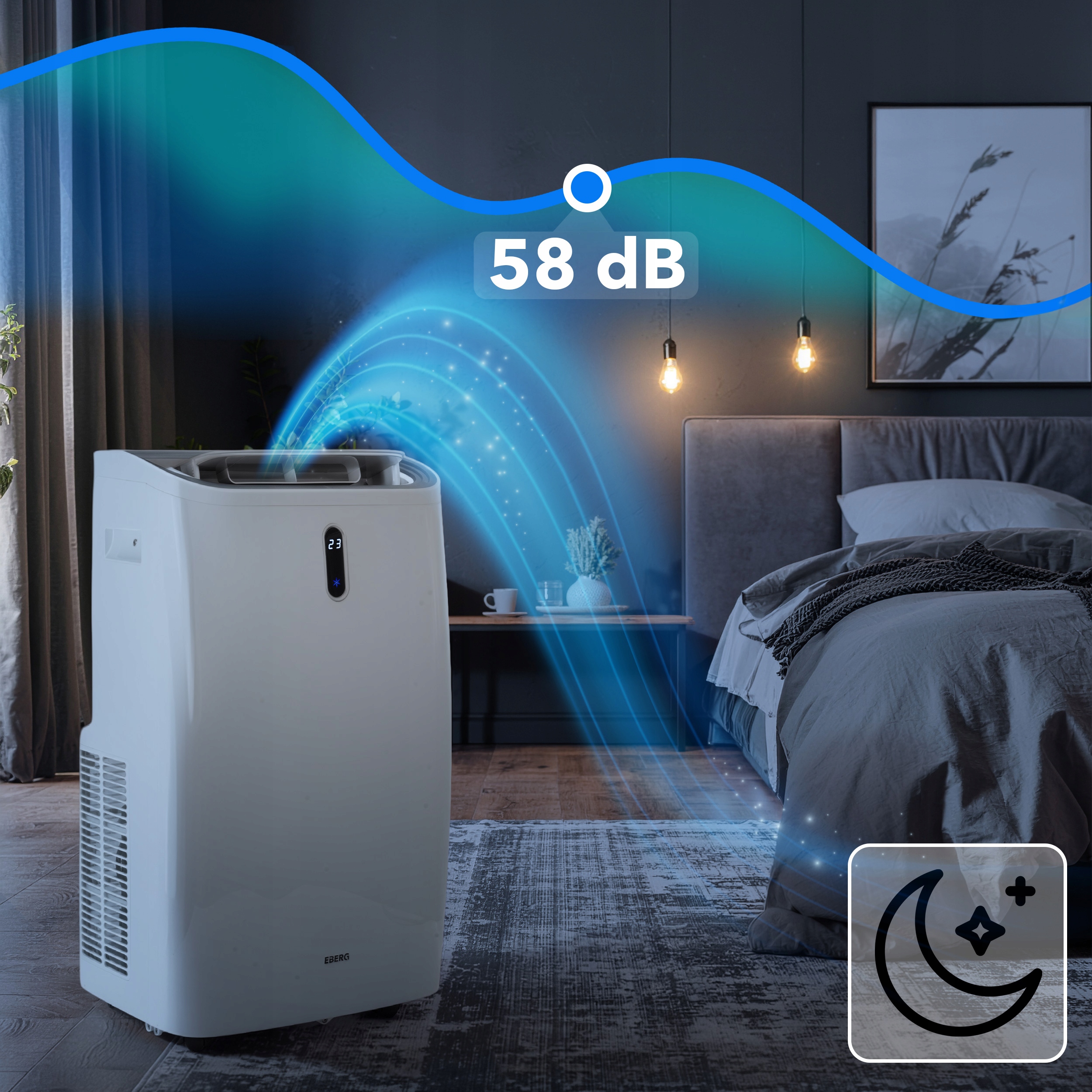 Klimatyzator przenośny EBERG VIGO 4,7kW 4w1 WiFi Osuszacz + Funkcja grzania Funkcje chłodzenie grzanie osuszanie wentylacja