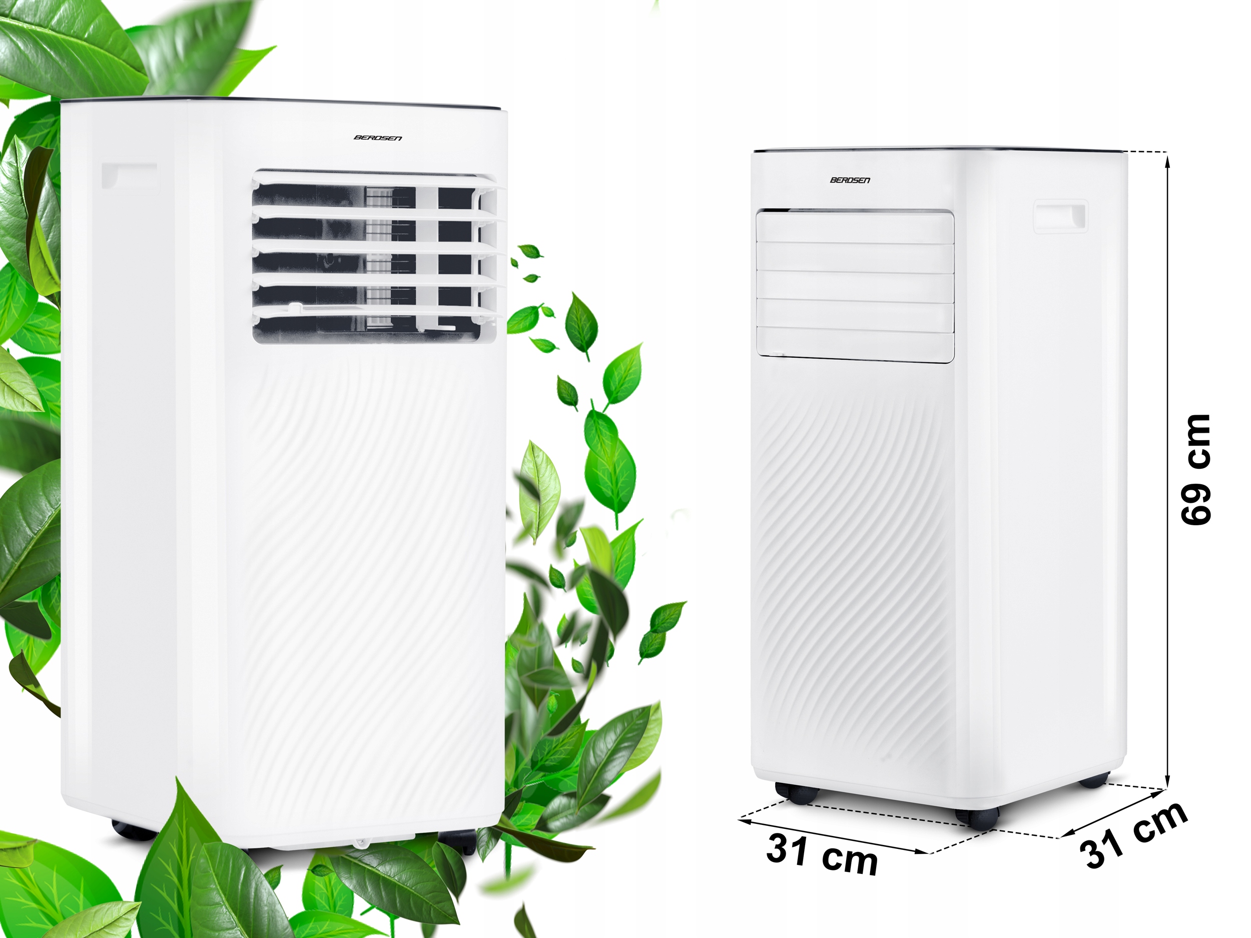 KLIMATYZATOR PRZENOŚNY 2,6kW 30m2 OSUSZACZ 24l/24h WiFi BERDSEN 9000 BTU Zakres regulacji temperatury 16-32°C