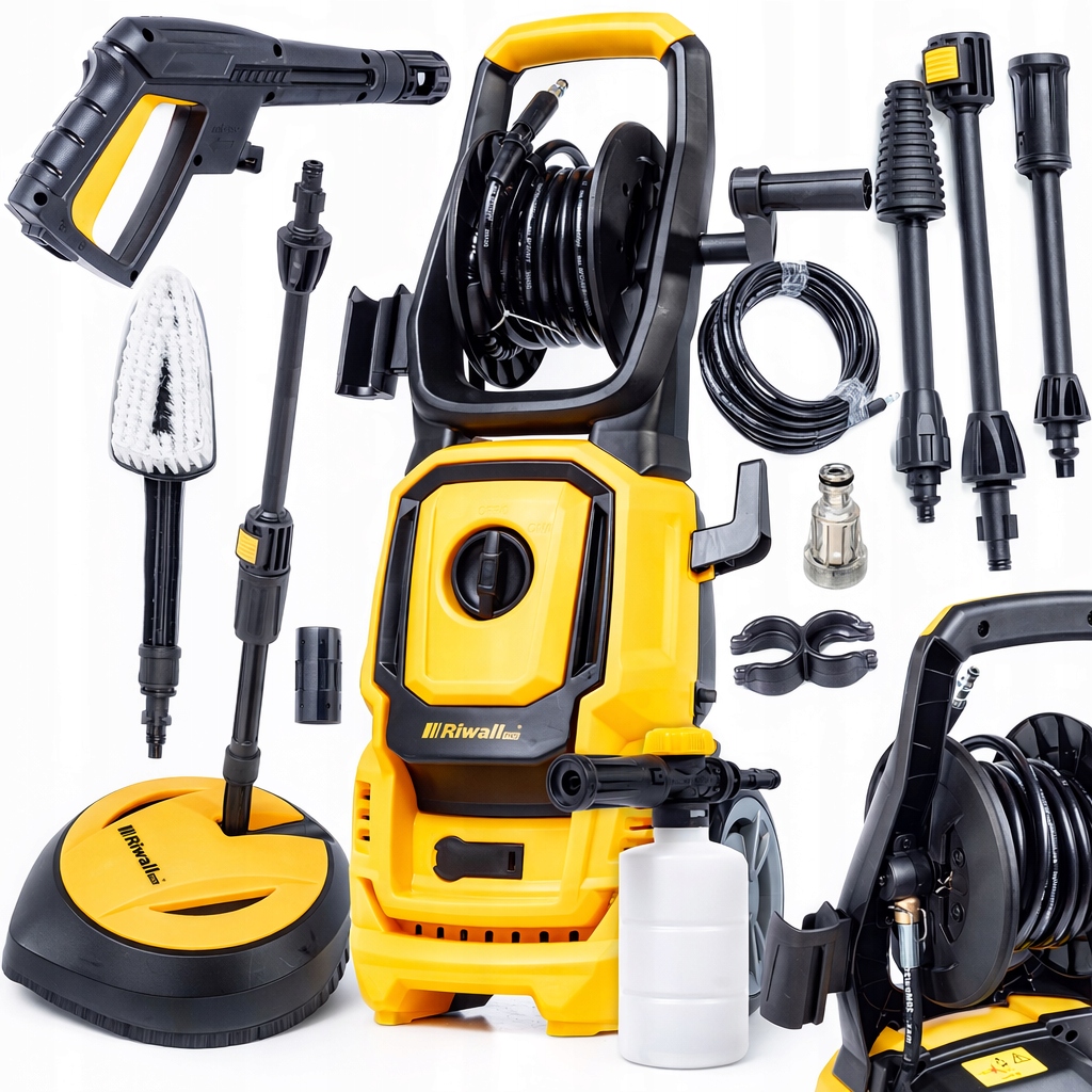 Elektryczna myjka ciśnieniowa 150 bar z akcesoriami Riwall PRO REPW 155 SET Wydatek wody 450 l/h