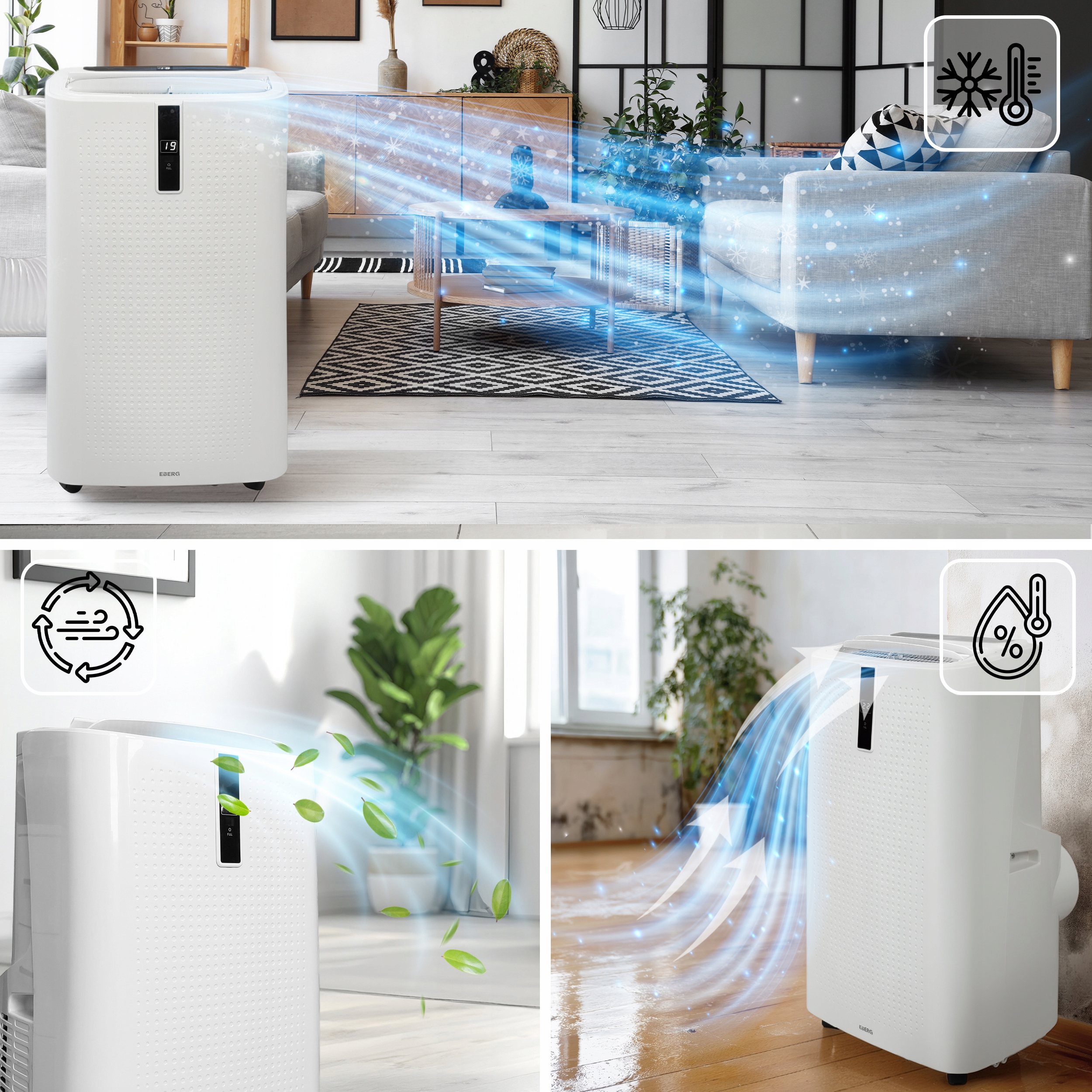 Klimatyzator przenośny EBERG ENVA 3,5kW 3w1 WiFi osuszacz 56l/24h+ClimaLock Moc ogrzewania 0 W