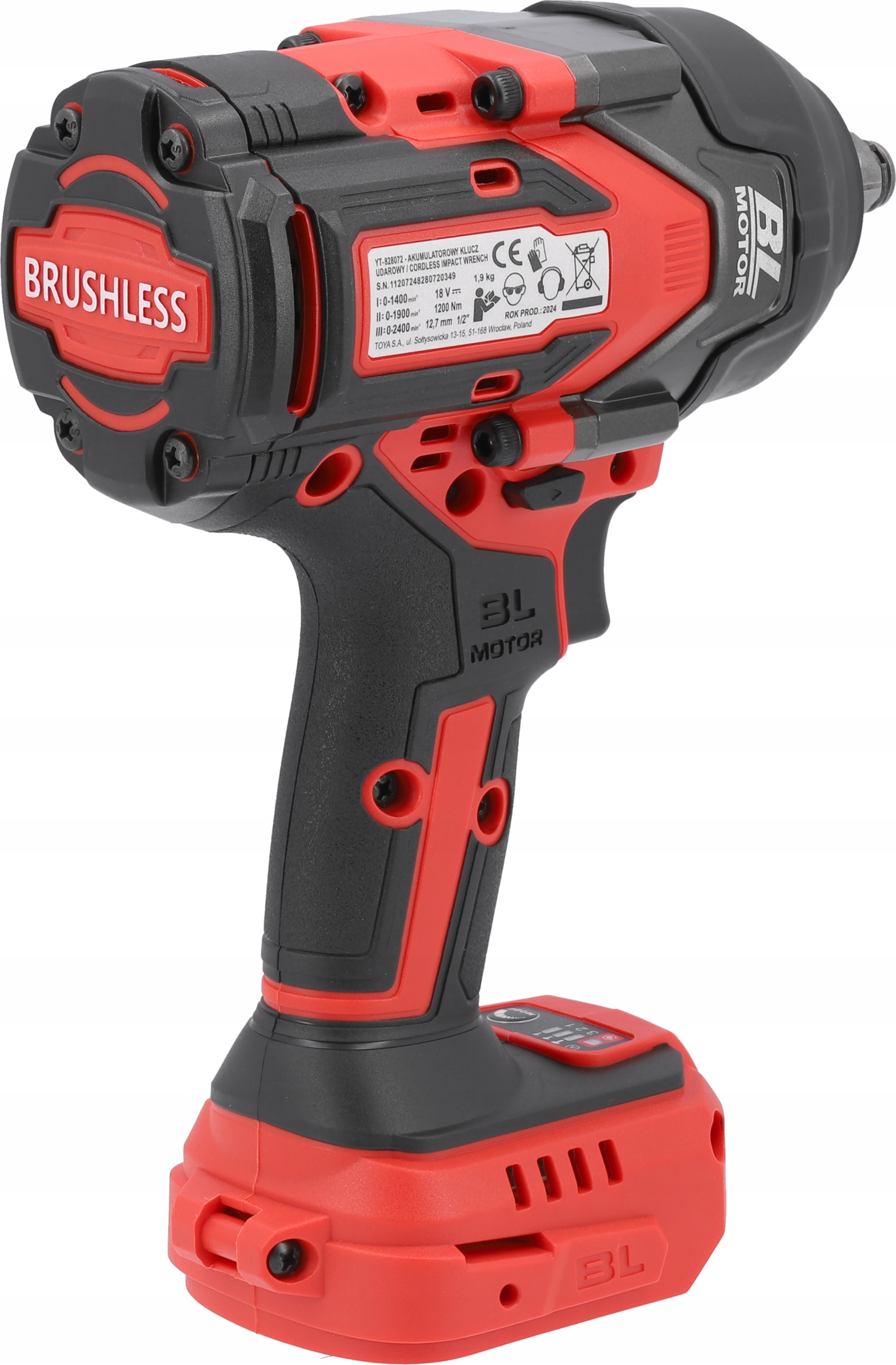 YATO KLUCZ UDAROWY AKUMULATOROWY BEZSZCZOTKOWY 18V 1200NM 1/2'' KORPUS Prędkość obrotowa 2400 obr./min