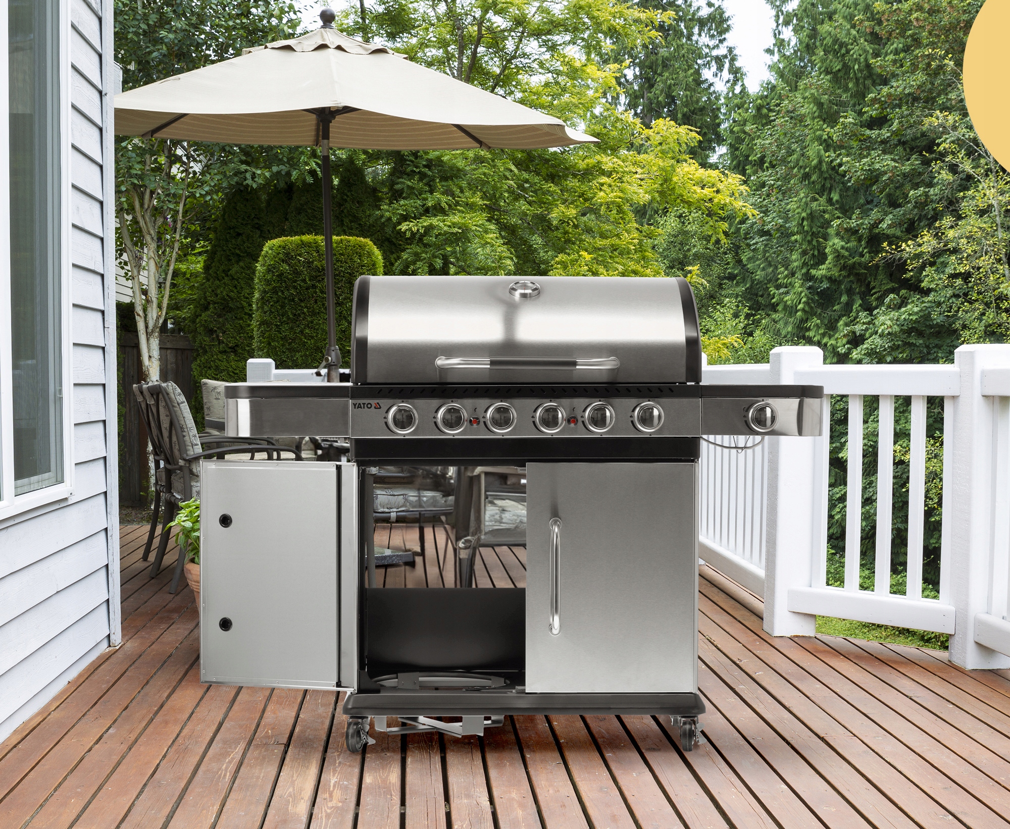 GRILL GAZOWY OGRODOWY 6+1 YATO 20,2 KW STAL NIERDZEWNA ŻELIWNY RUSZT Wysokość grilla 113 cm
