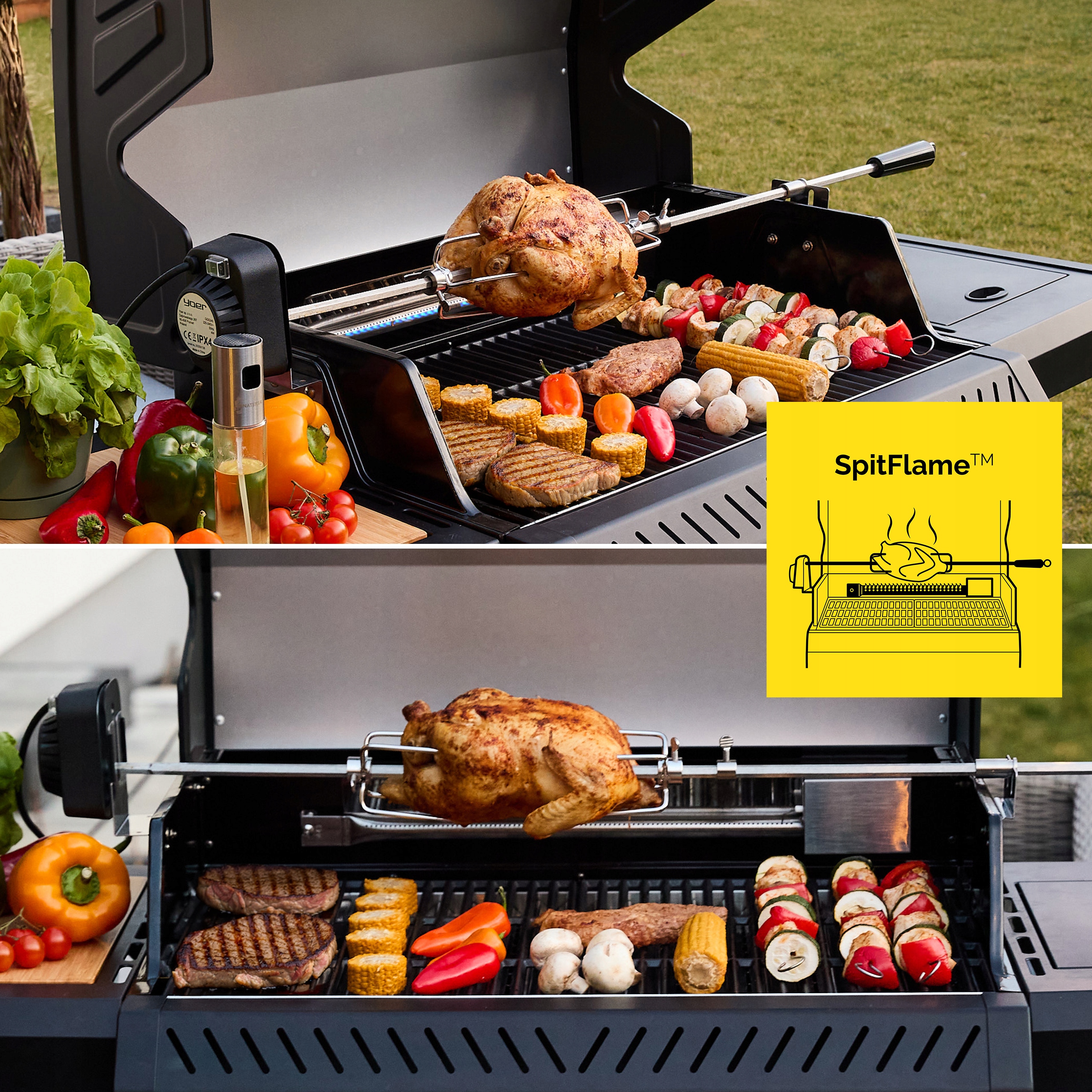 Grill gazowy Ogrodowy ŻELIWNY nierdzewny 4+2 Yoer 21,15 kW +szafka na butlę Waga 57.5 kg