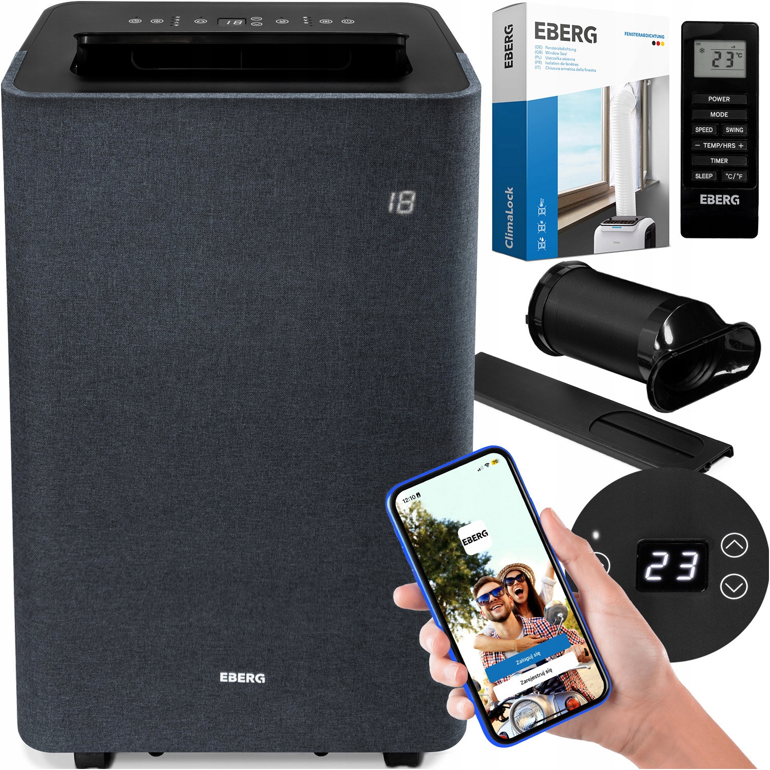 Klimatyzator przenośny EBERG TEXO 3,5kW +WiFi +ClimaLock cichy mocny 2xLED