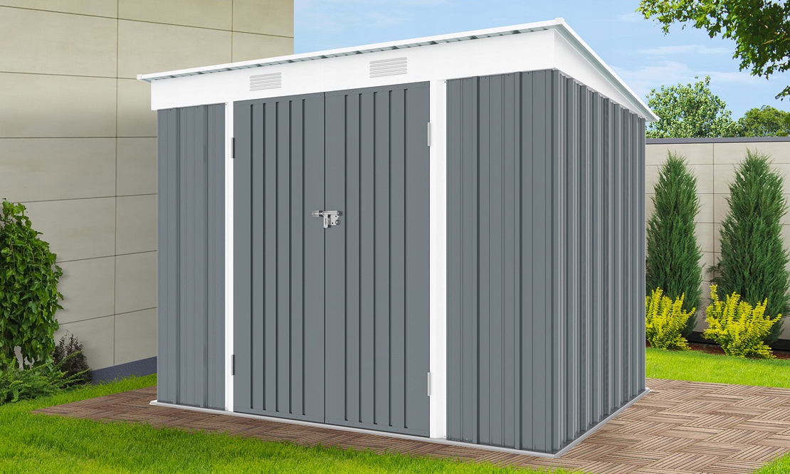 Domek ogrodowy metalowy 2,4x1,8 m Antracyt Riwall PRO RMSP 6x8 garaż szary Domek do samodzielnego złożenia Tak