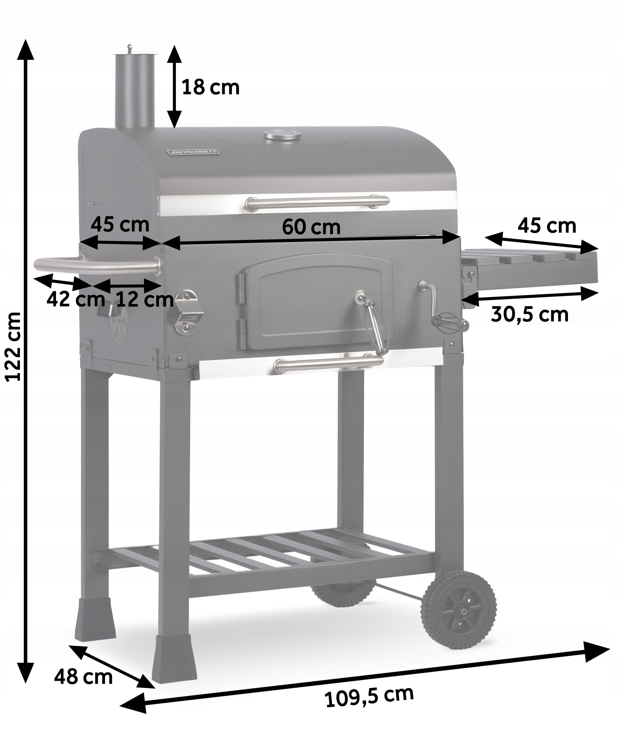GRILL WĘGLOWY OGRODOWY KOMIN ŻELIWNY RUSZT 57 x 43cm + TERMOMETR DUŻY Waga produktu z opakowaniem jednostkowym 27.5 kg