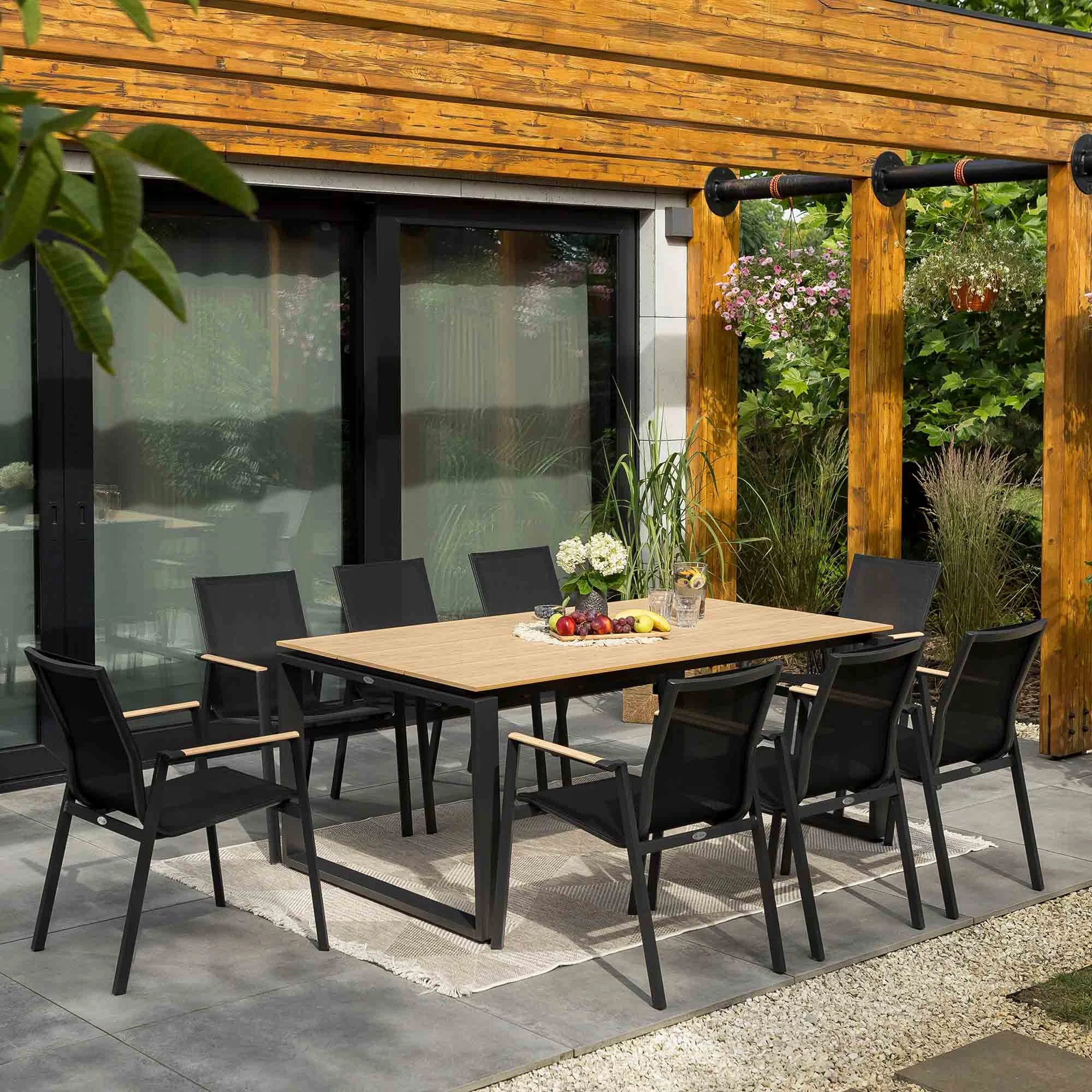 Duży Stół Ogrodowy Aluminiowy 180x100cm z Blatem Polywood Giovo 8 Osobowy Wysokość mebla 74 cm