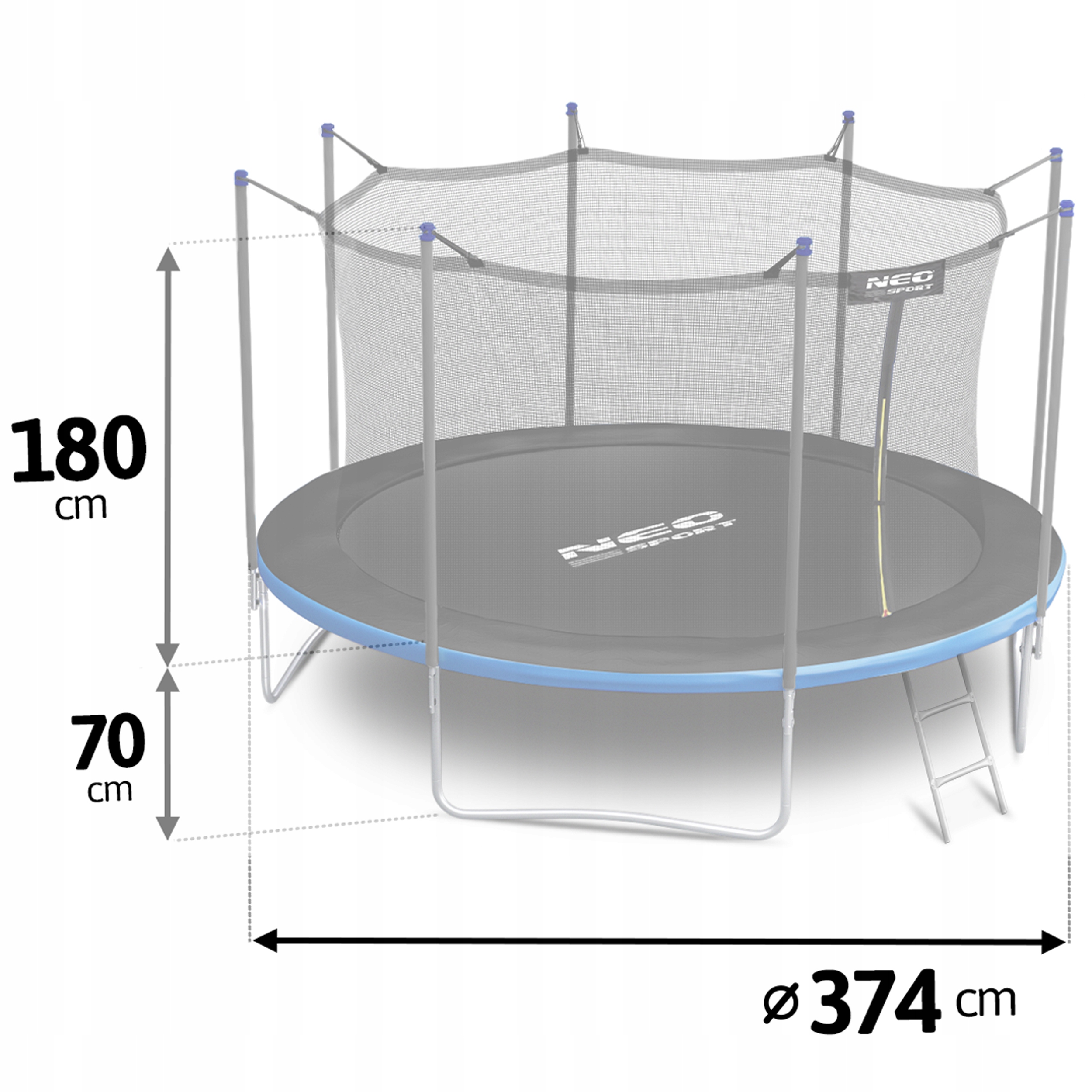 Trampolina ogrodowa dla dzieci 374cm 12ft + DRABINKA SIATKA WEWNĘTRZNA Wiek dziecka 3 lata +