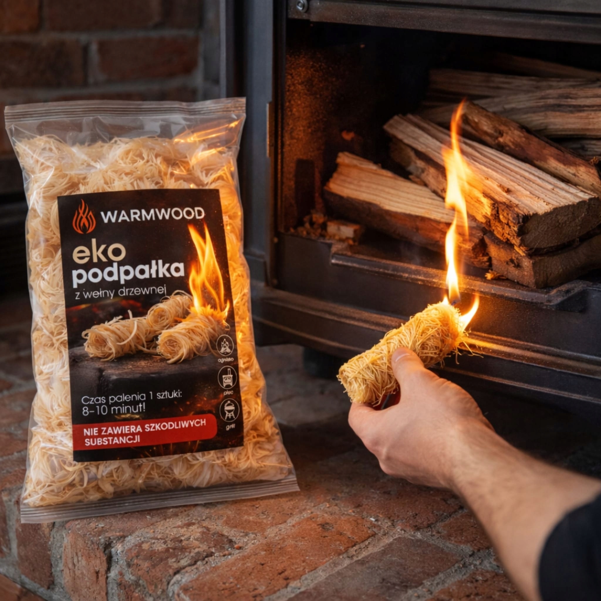 Ekologiczna podpałka rozpałka EKO do pieca kominka grilla 2 kg naturalna Waga produktu z opakowaniem jednostkowym 2.2 kg