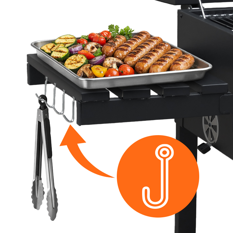GRILL ZAMYKANY WĘGLOWY OGRODOWY DUŻY POKRYWA PÓŁKI BLAT OTWIERACZ POPIELNIK Długość rusztu 57.7 cm