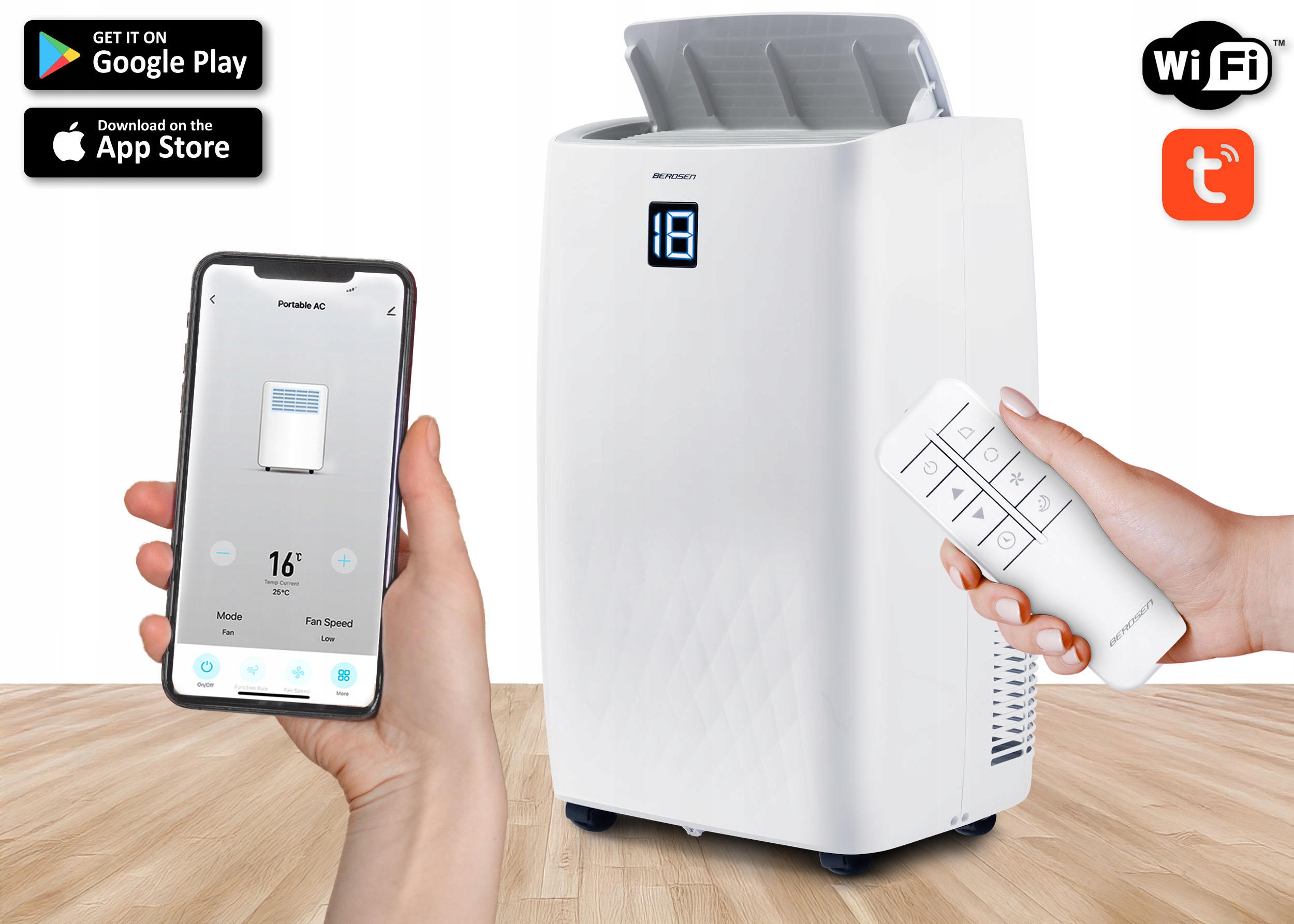Klimatyzator przenośny Cichy z Funkcją grzania 4kW OSUSZACZ 34l/24h WiFi Moc chłodzenia 4000 W