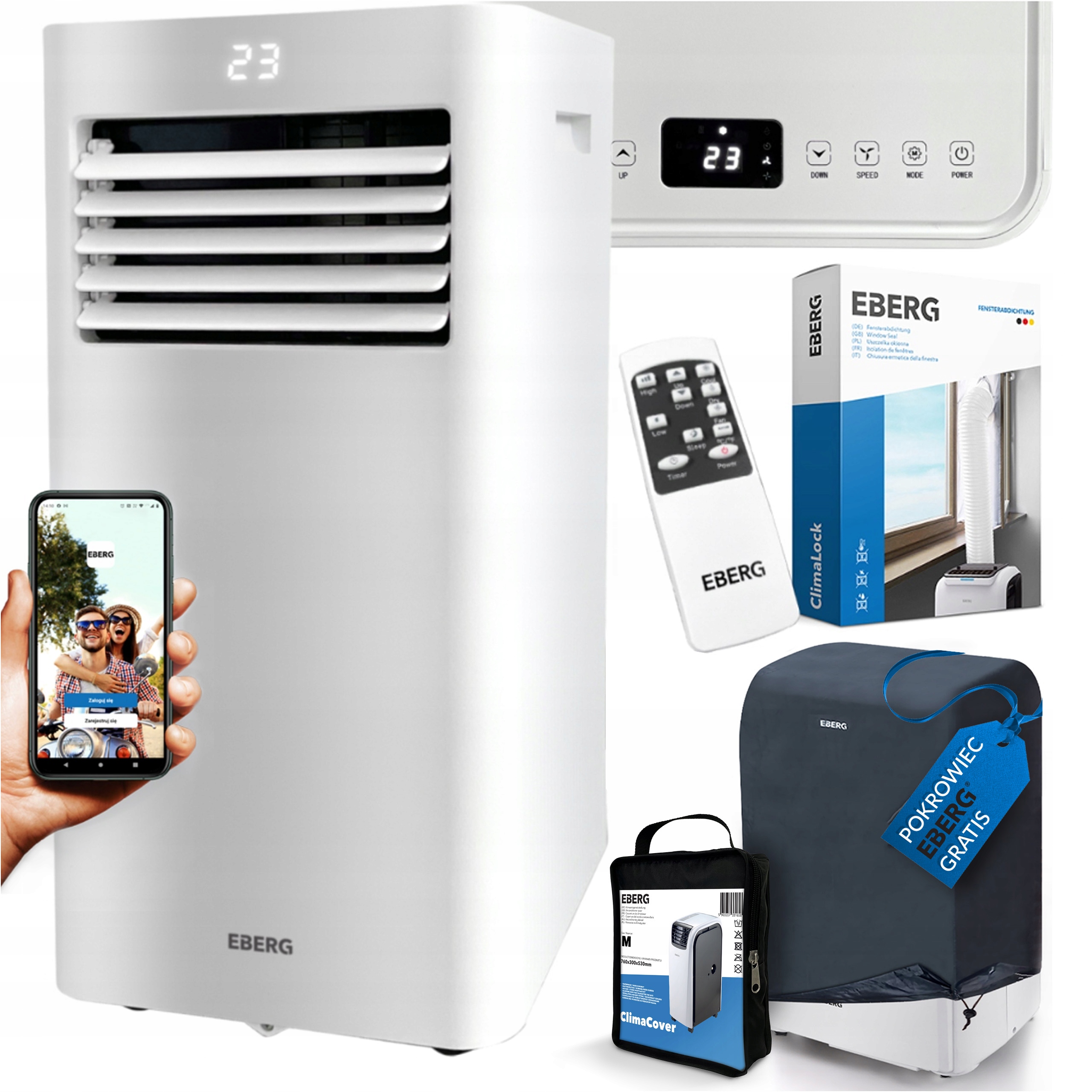 Klimatyzator przenośny osuszacz powietrza EBERG RIO 3kW 2xLED WiFi 24l/24h