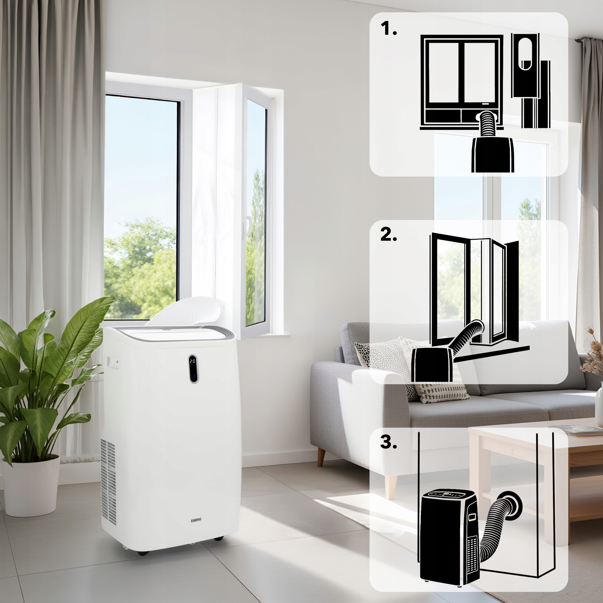 Klimatyzator przenośny EBERG VIGO 4,7kW 4w1 WiFi Osuszacz + Funkcja grzania Zakres regulacji temperatury 16-32°C