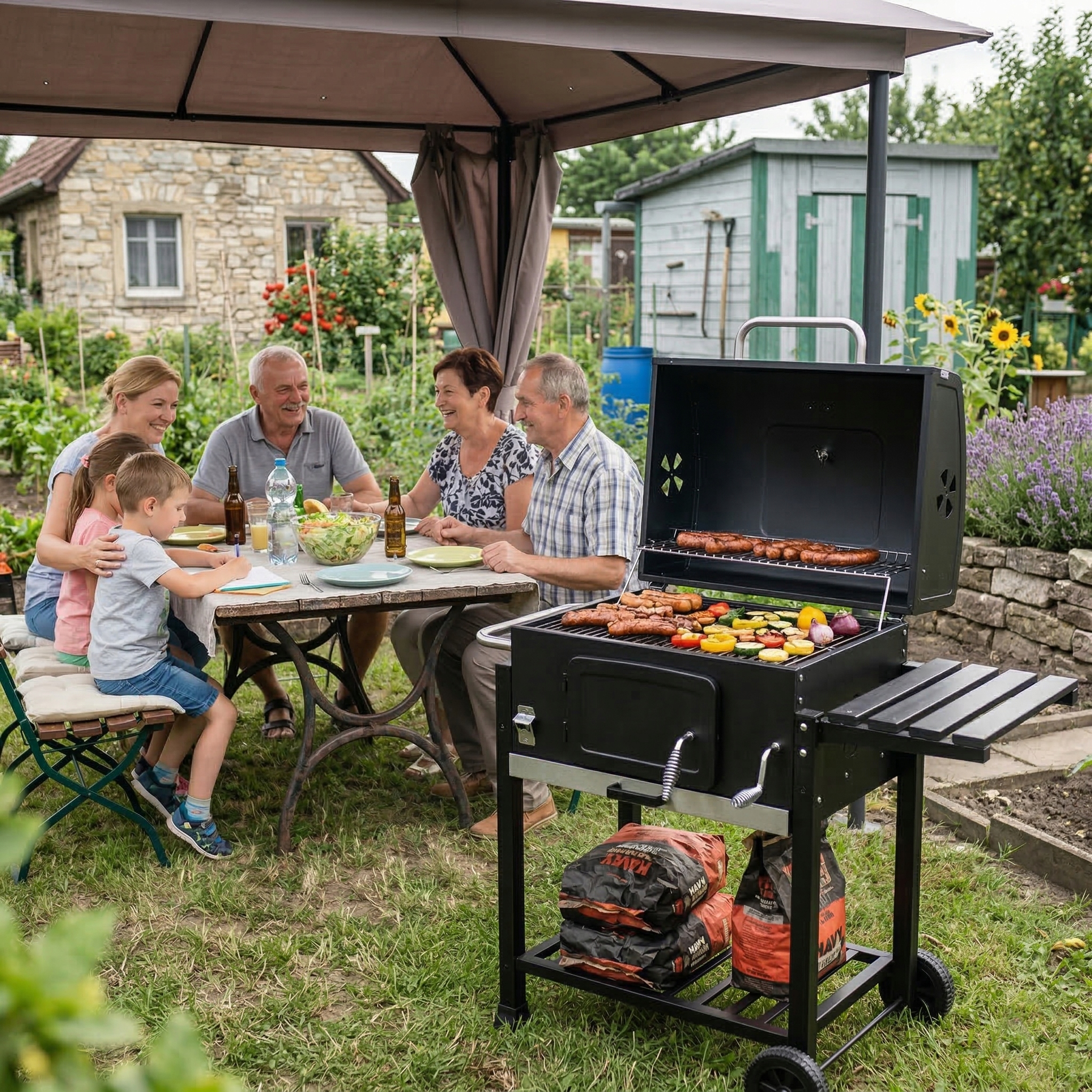 GRILL WĘGLOWY ogrodowy DUŻY XL z pokrywą TERMOMETREM REGULACJĄ RUSZTU Szerokość grilla 115 cm