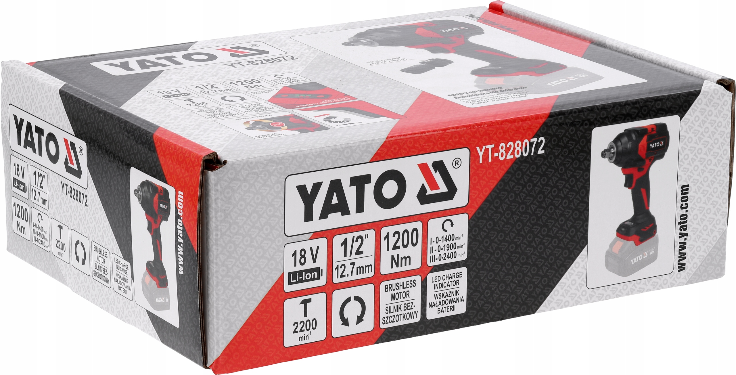 YATO KLUCZ UDAROWY AKUMULATOROWY BEZSZCZOTKOWY 18V 1200NM 1/2'' KORPUS Moc 0 W
