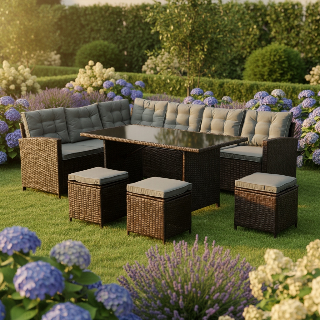NAROŻNIK OGRODOWY SFS019 XXL DUŻY ZESTAW MEBLI OGRODOWYCH BRĄZ IDEAL GARDEN Stan opakowania oryginalne